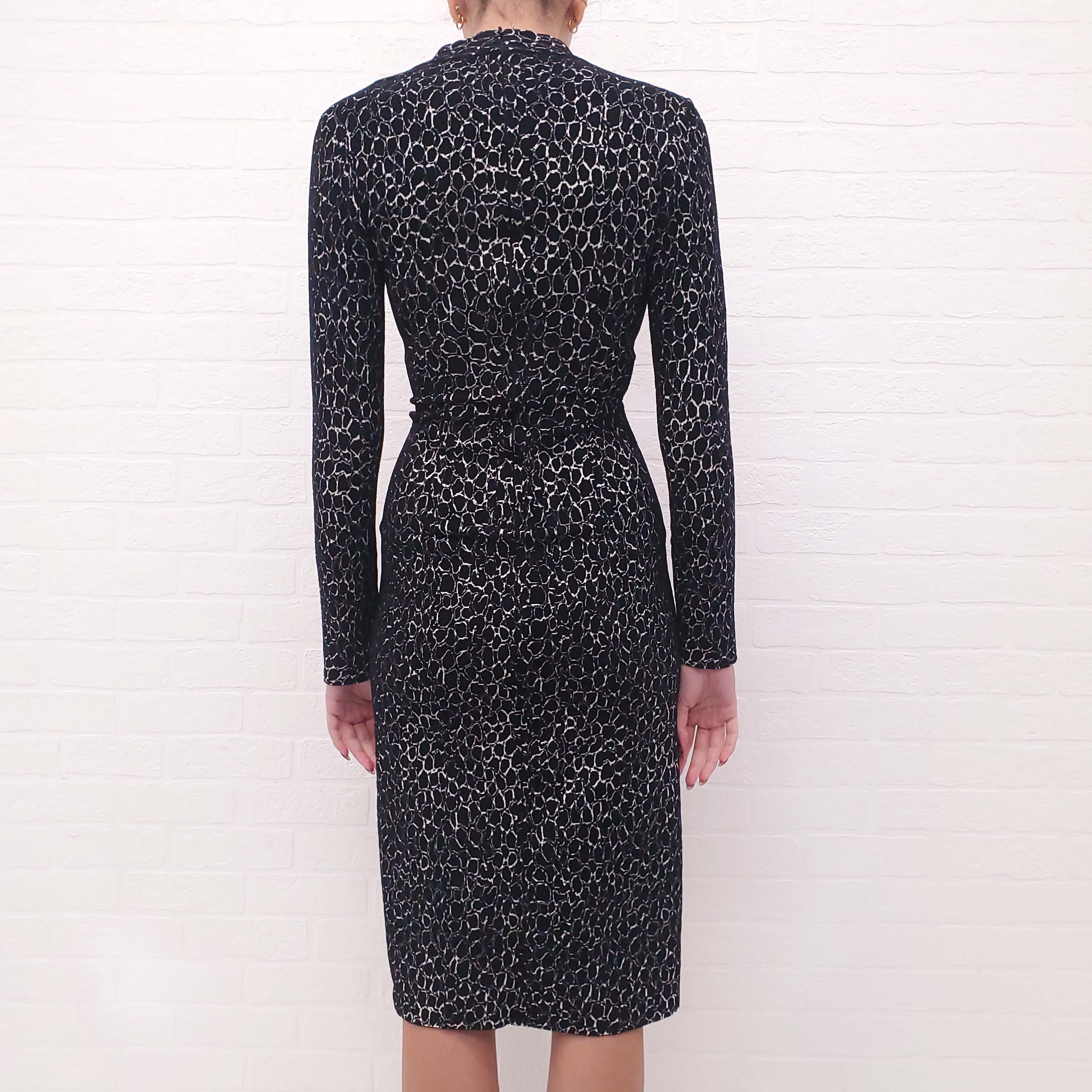 ALAÏA BLACK AND CREAM PATTERNED MIDI DRESS - SIZE 36