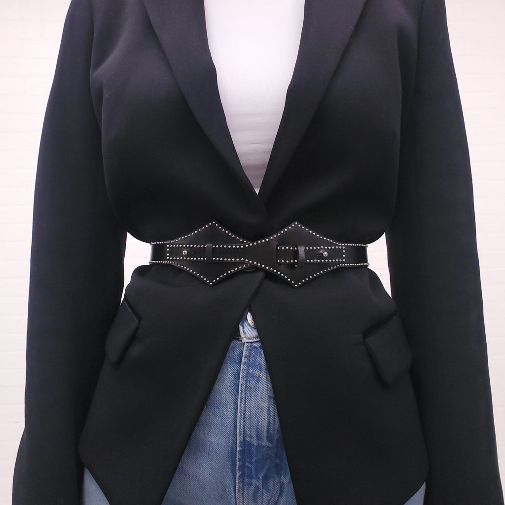 ALAÏA BLACK BELT WITH SILVER STUD DETAIL - SIZE 80