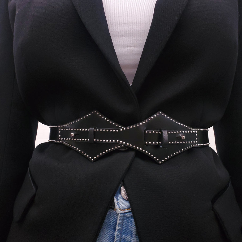 ALAÏA BLACK BELT WITH SILVER STUD DETAIL - SIZE 80