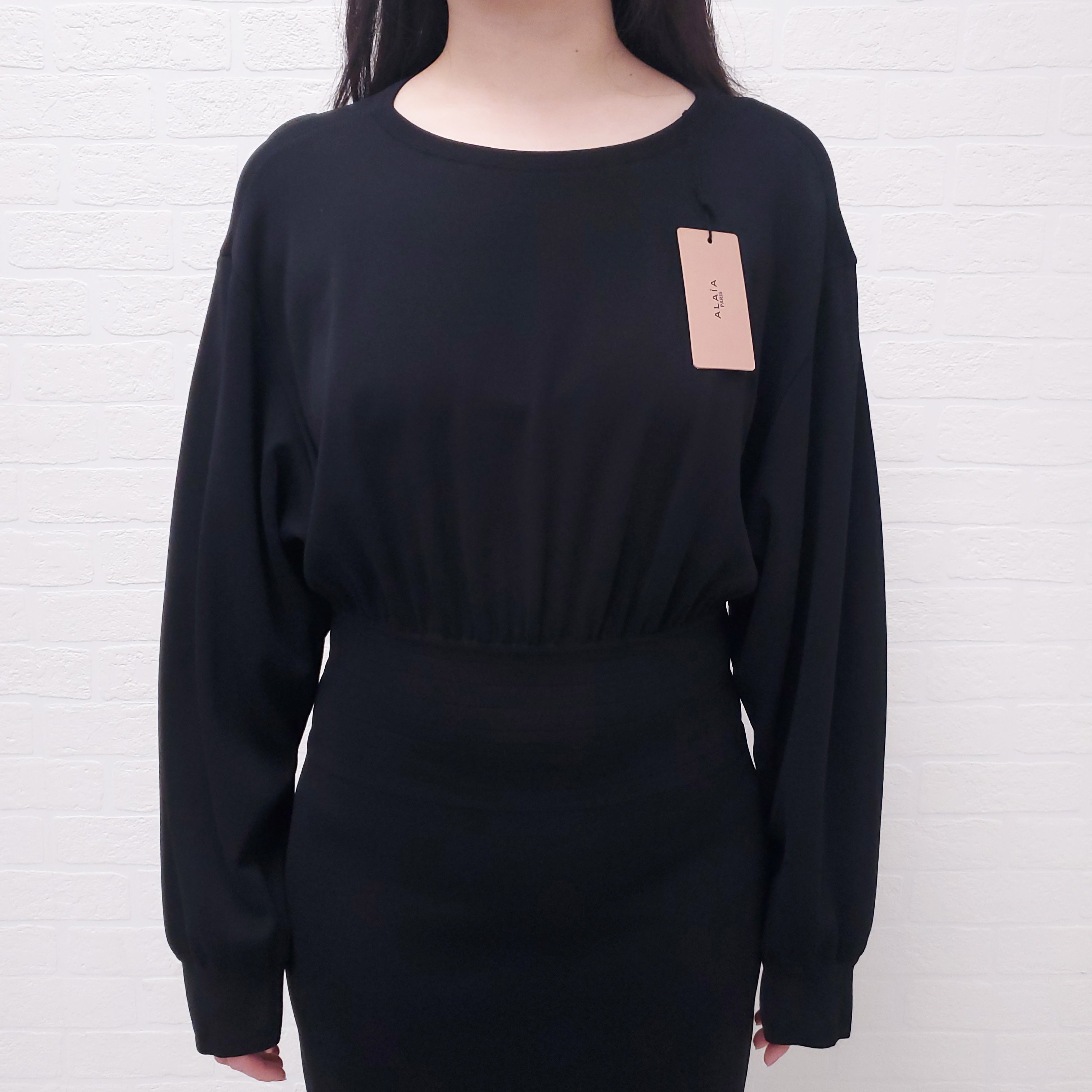 ALAÏA BLACK LONG SLEEVE OPEN BACK DRESS - SIZE 42