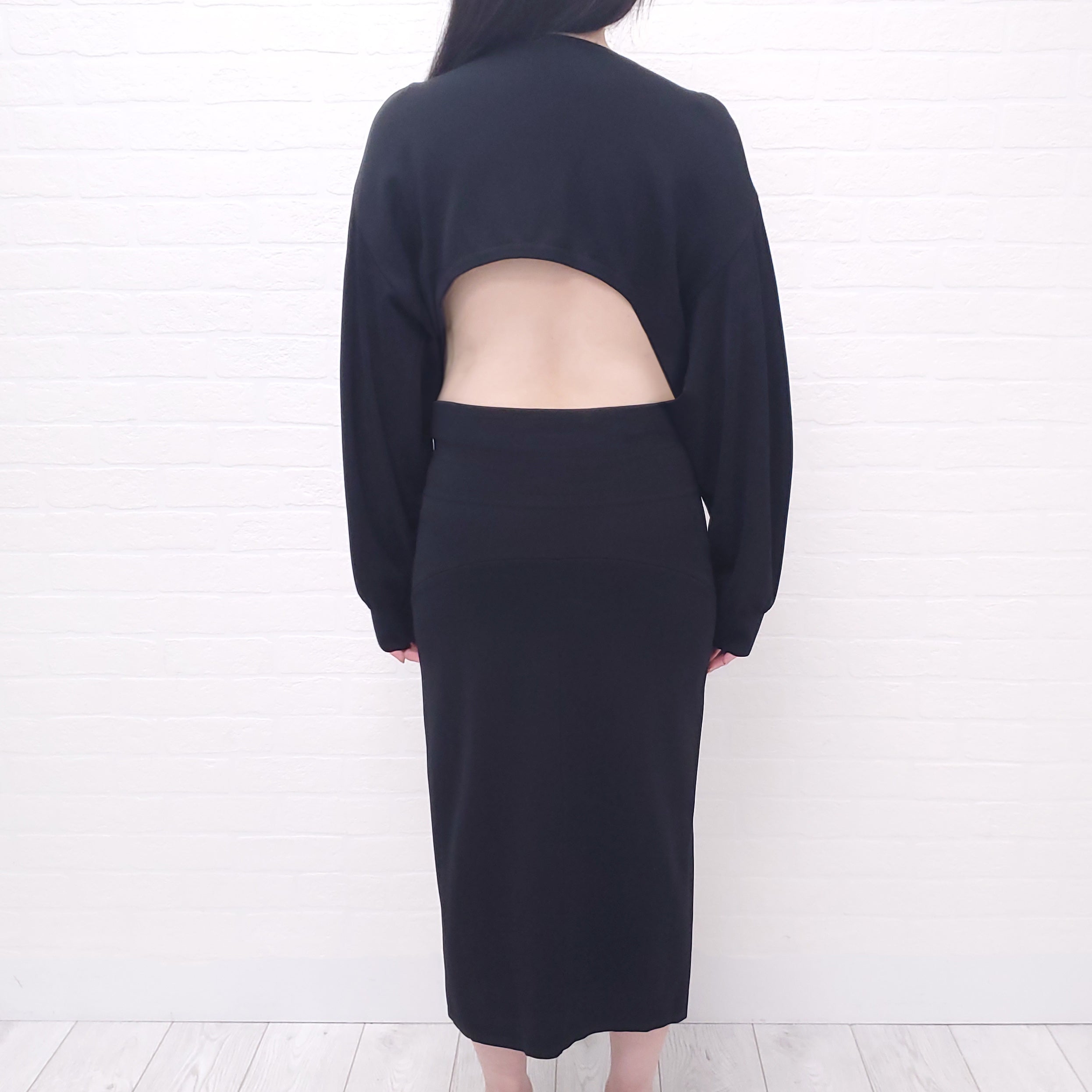 ALAÏA BLACK LONG SLEEVE OPEN BACK DRESS - SIZE 42