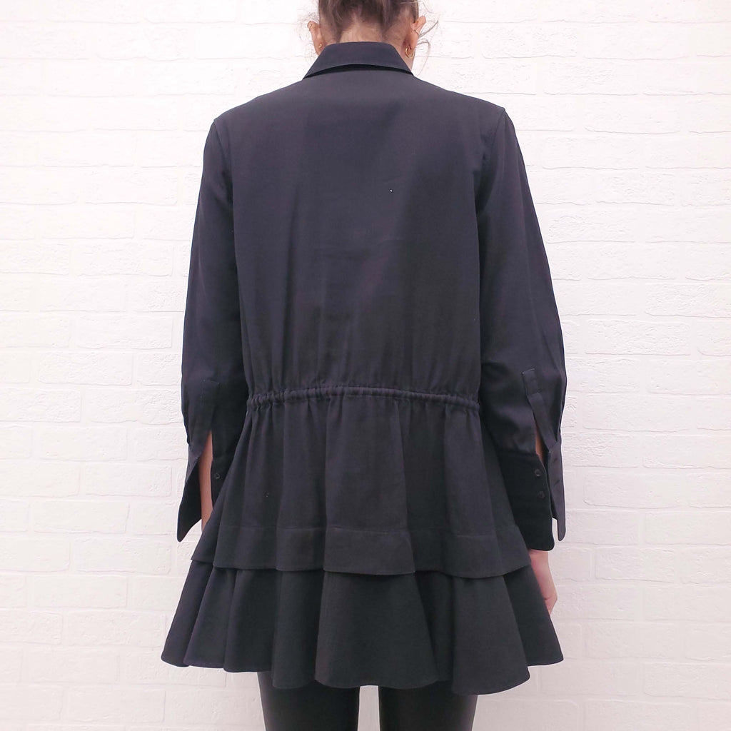 ALAÏA BLACK RIBBED BUTTON UP BLOUSE - SIZE 38