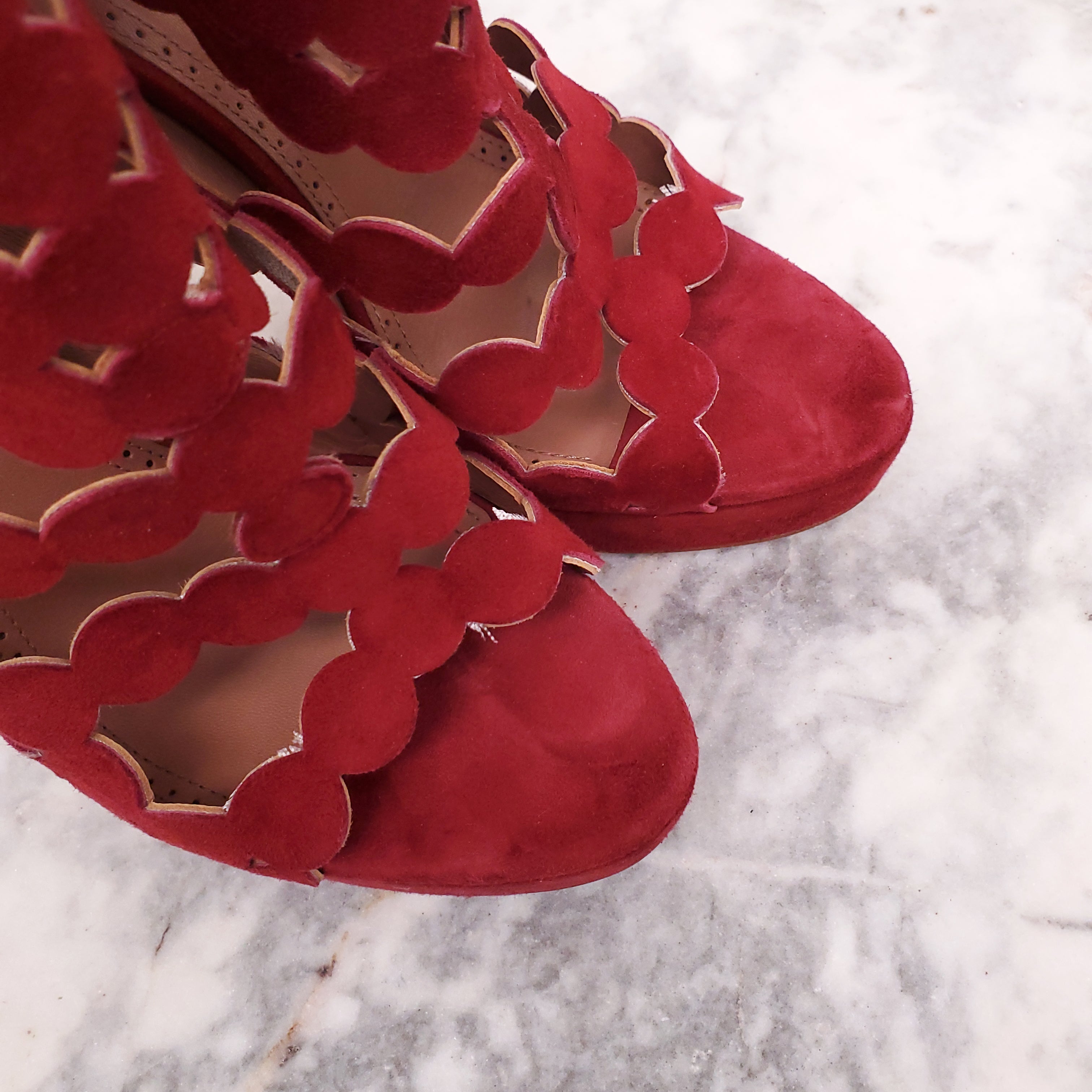 ALAIA CHAMOIS CERCLE SANDALS - SIZE 38.5