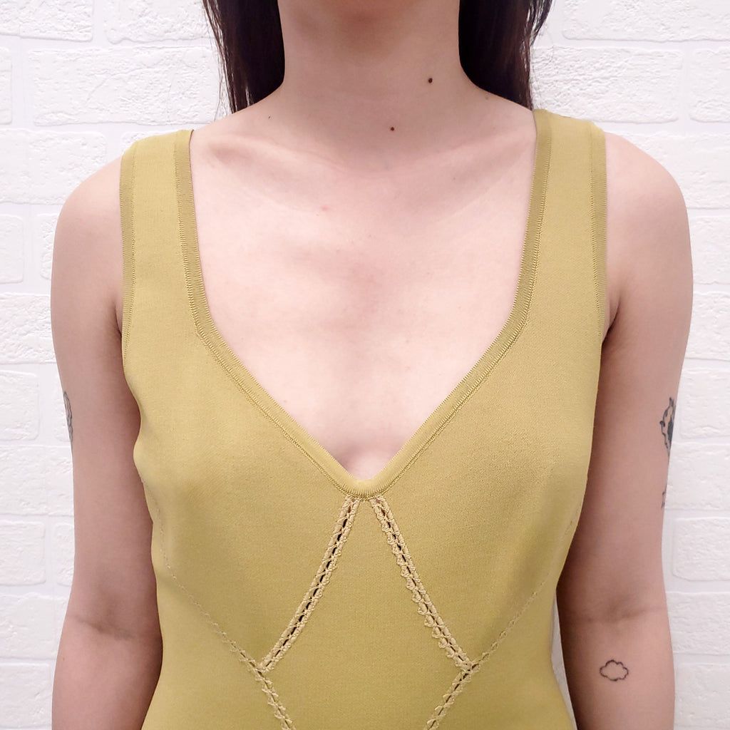 ALAÏA CHARTREUSE FITTED PLEATED DRESS - SIZE 40