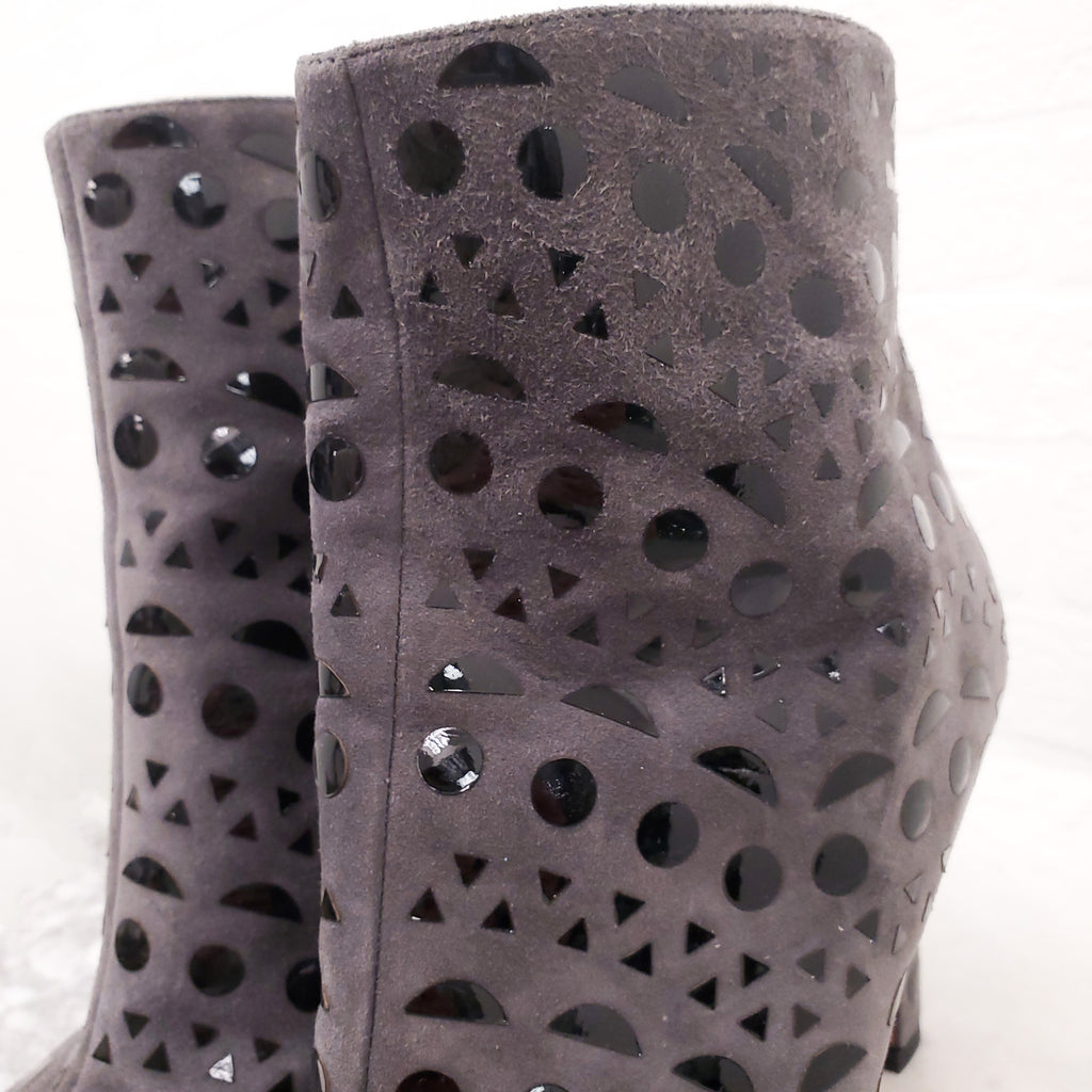 ALAÏA GREY CUT OUT SUEDE BOOTIES - SIZE 38