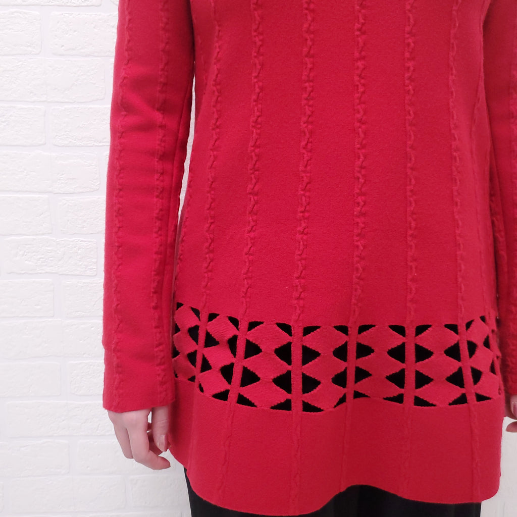 ALAÏA RED FITTED CUT-OUT TUNIC TOP - SIZE 38