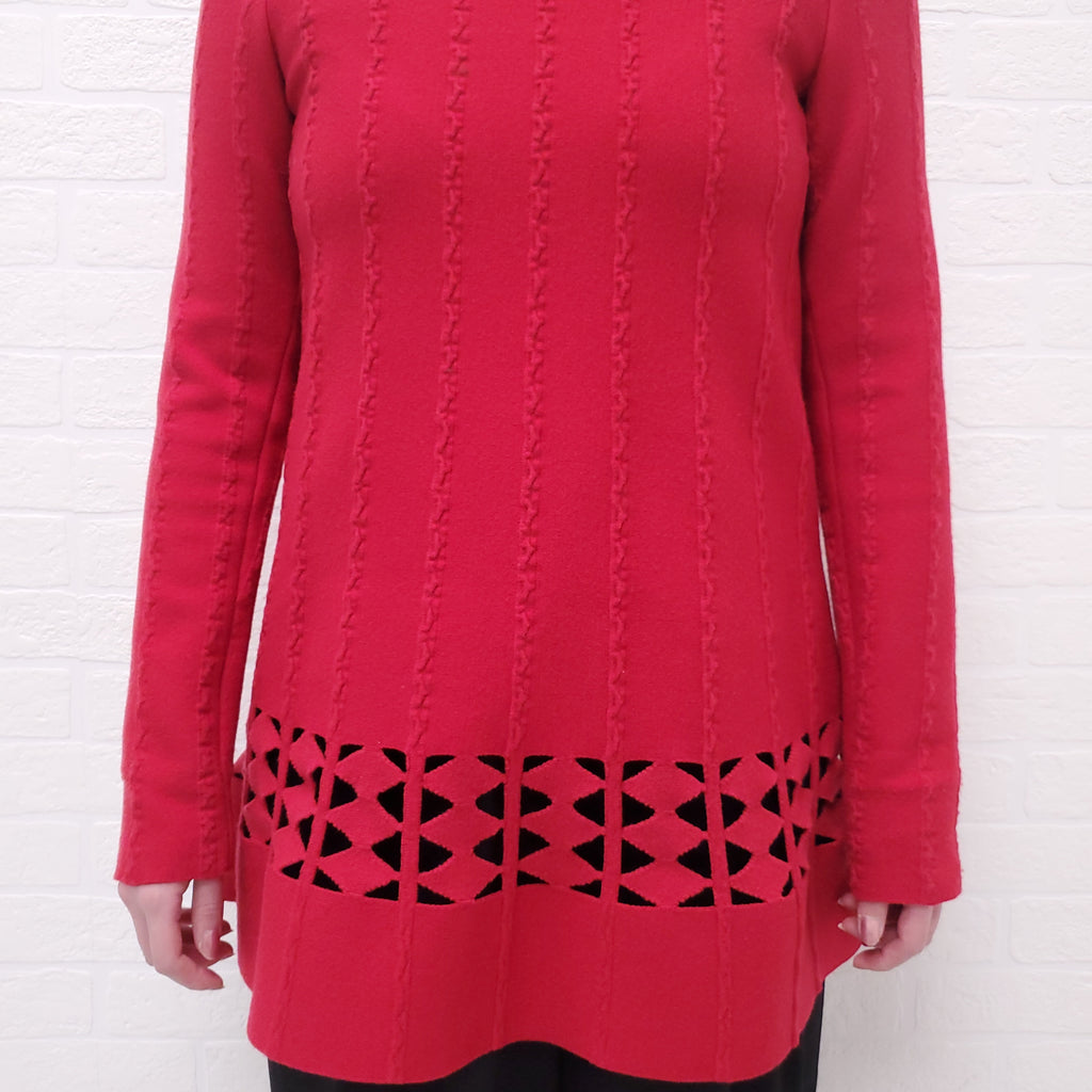 ALAÏA RED FITTED CUT-OUT TUNIC TOP - SIZE 38