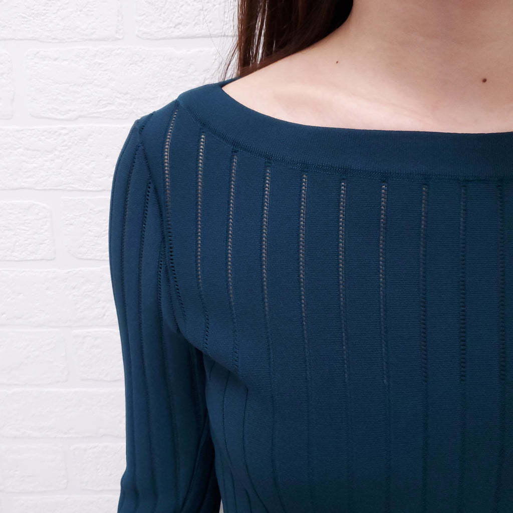 ALAÏA TEAL THREE QUARTER LENGTH SLEEVE DRESS - SIZE 36