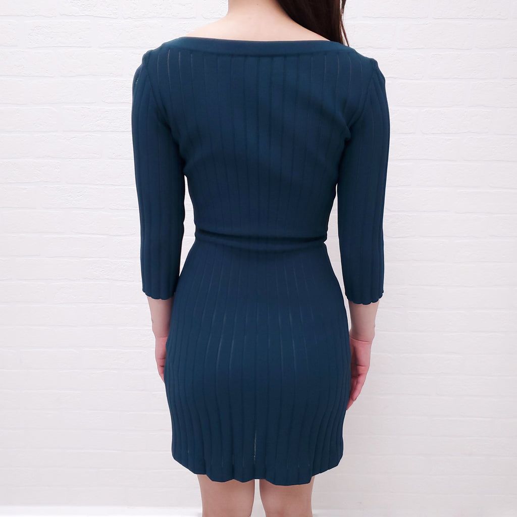 ALAÏA TEAL THREE QUARTER LENGTH SLEEVE DRESS - SIZE 36