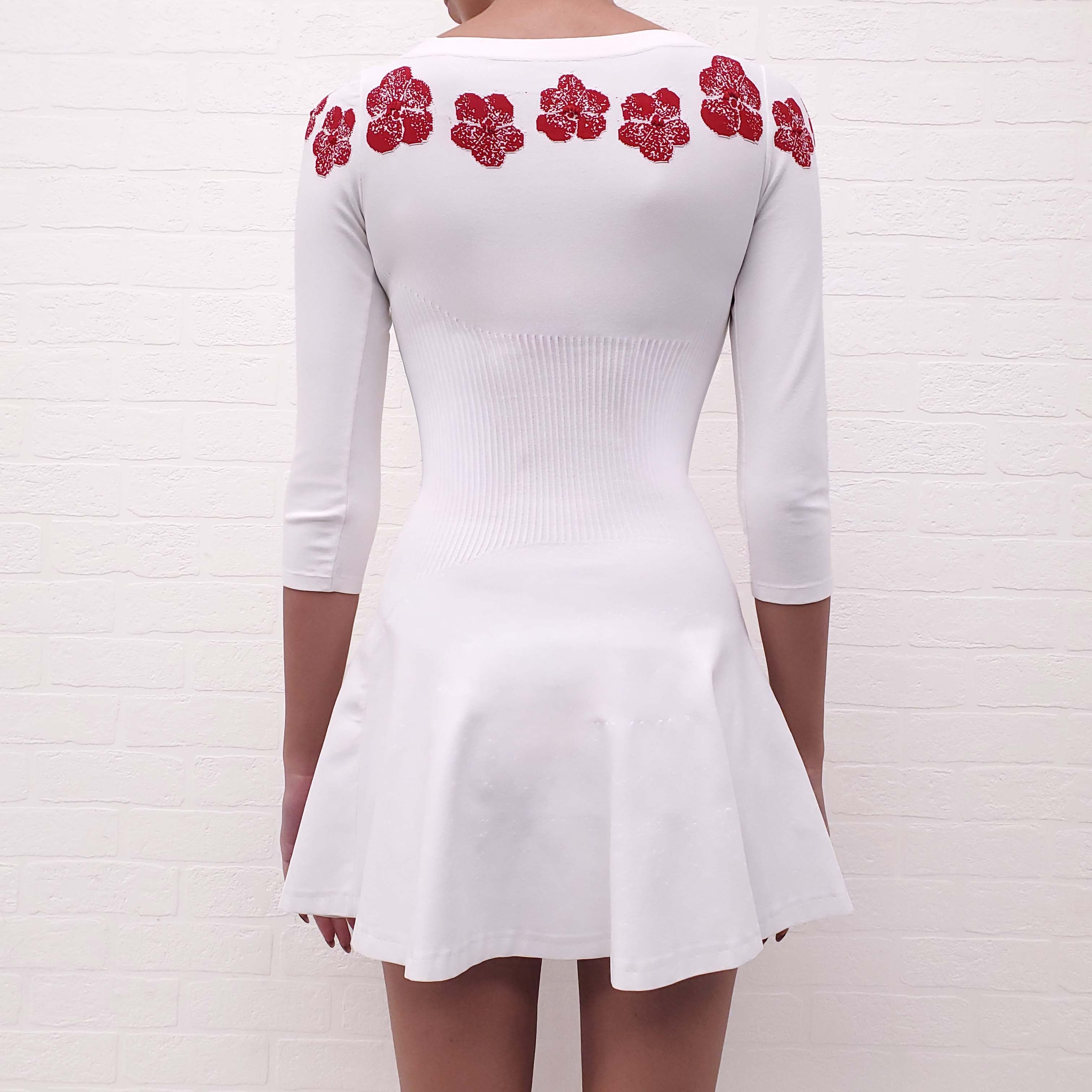 ALAÏA WHITE DRESS WITH RED FLOWERS - SIZE 36