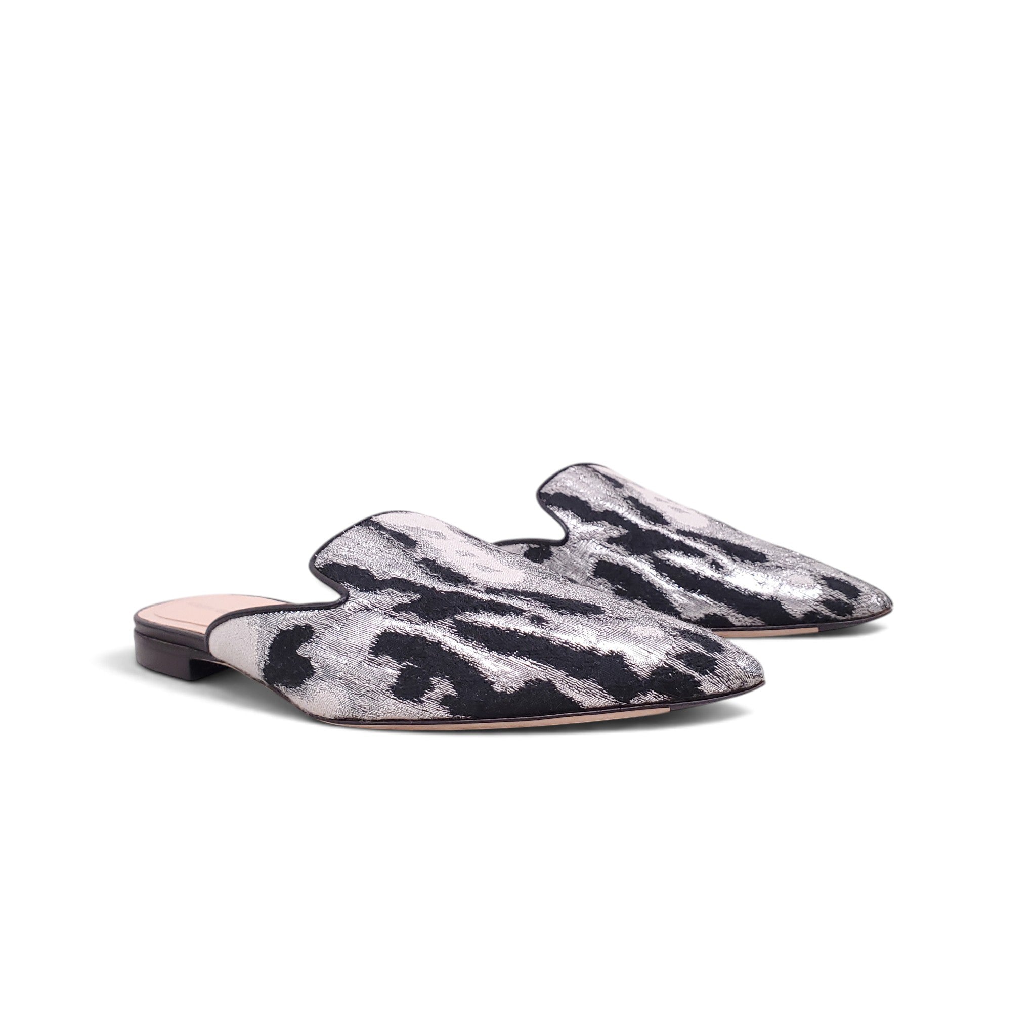 ALBERTA FERRETTI SILVER AND BLACK FLATS - SIZE 38