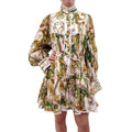 ALÉMAIS WHITE, GREEN AND YELLOW PAISLEY PRINT COTTON DRESS - SIZE 10
