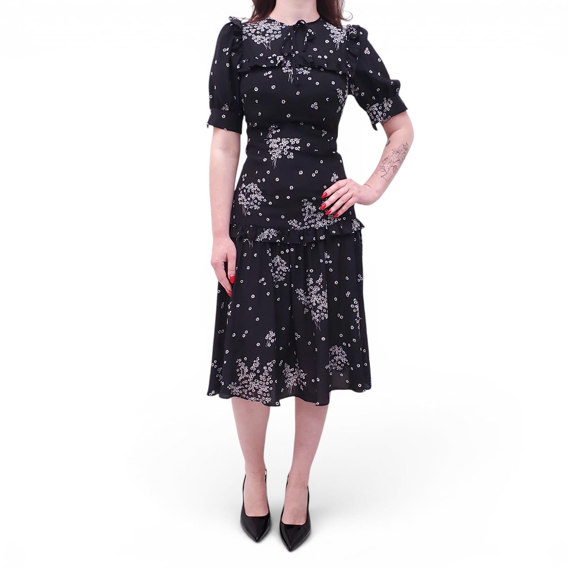 ALESSANDRA RICH BLACK AND WHITE FLORAL DRESS - SIZE 38