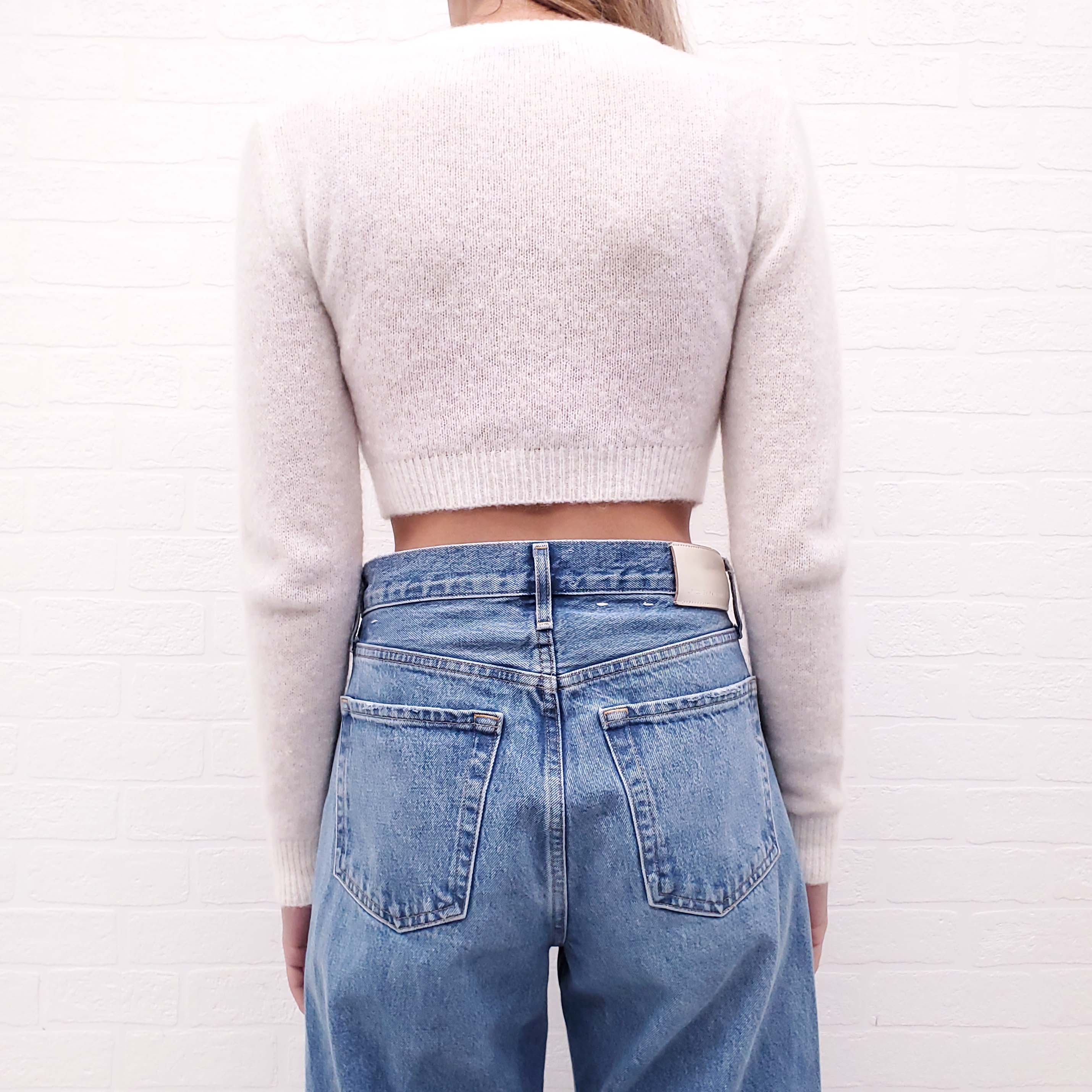 ALESSANDRA RICH CREAM CRYSTAL LONG SLEEVE SWEATER - SIZE 38