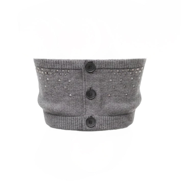 ALESSANDRA RICH GREY KNITTED BANDEAU WITH CRYSTAL DETAILS - SIZE 42