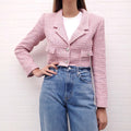 ALESSANDRA RICH PINK TWEED SEQUIN JACKET WITH CRYSTAL BUTTONS - SIZE 40