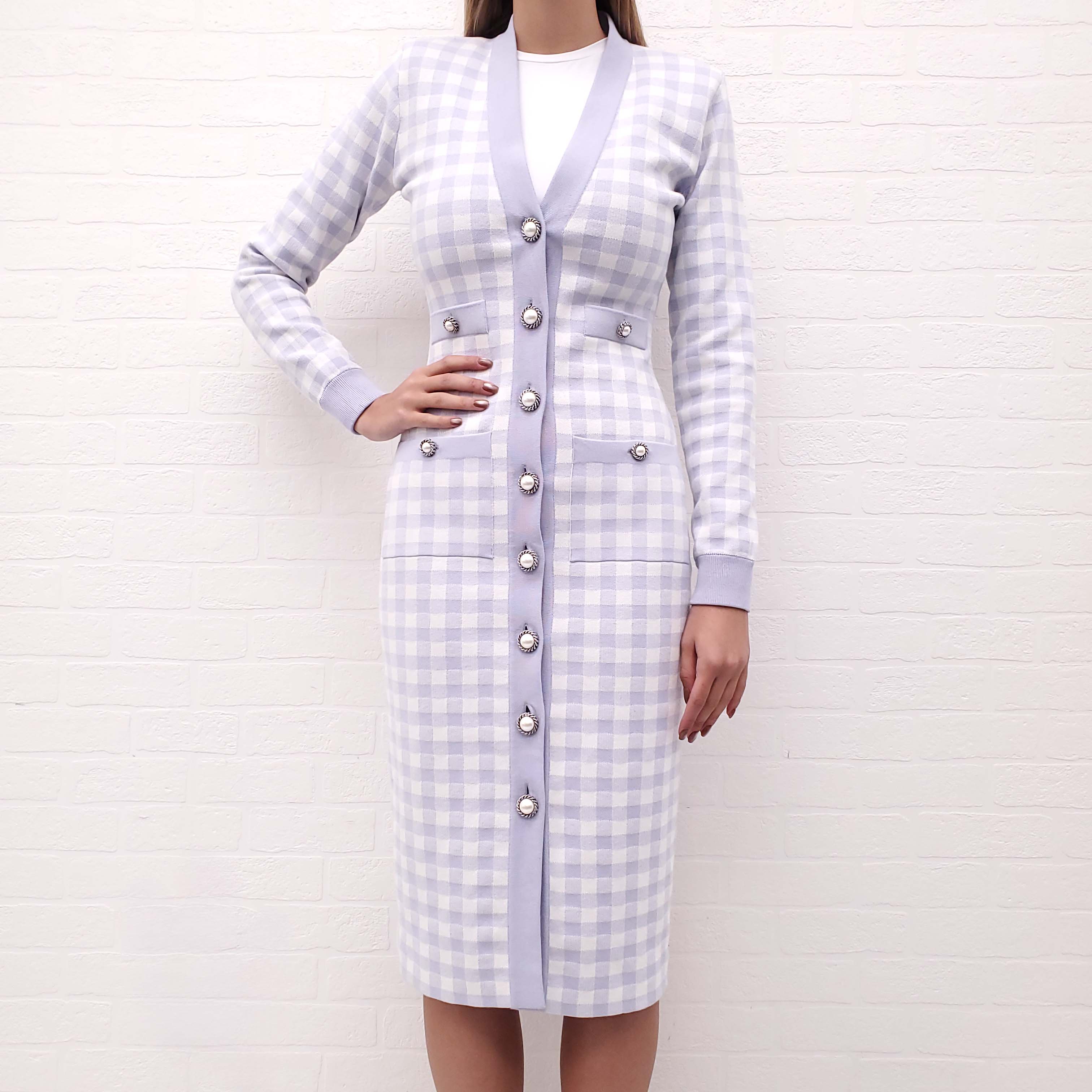 ALESSANDRA RICH PURPLE PLAID DRESS WITH PEARL BUTTONS - SIZE S