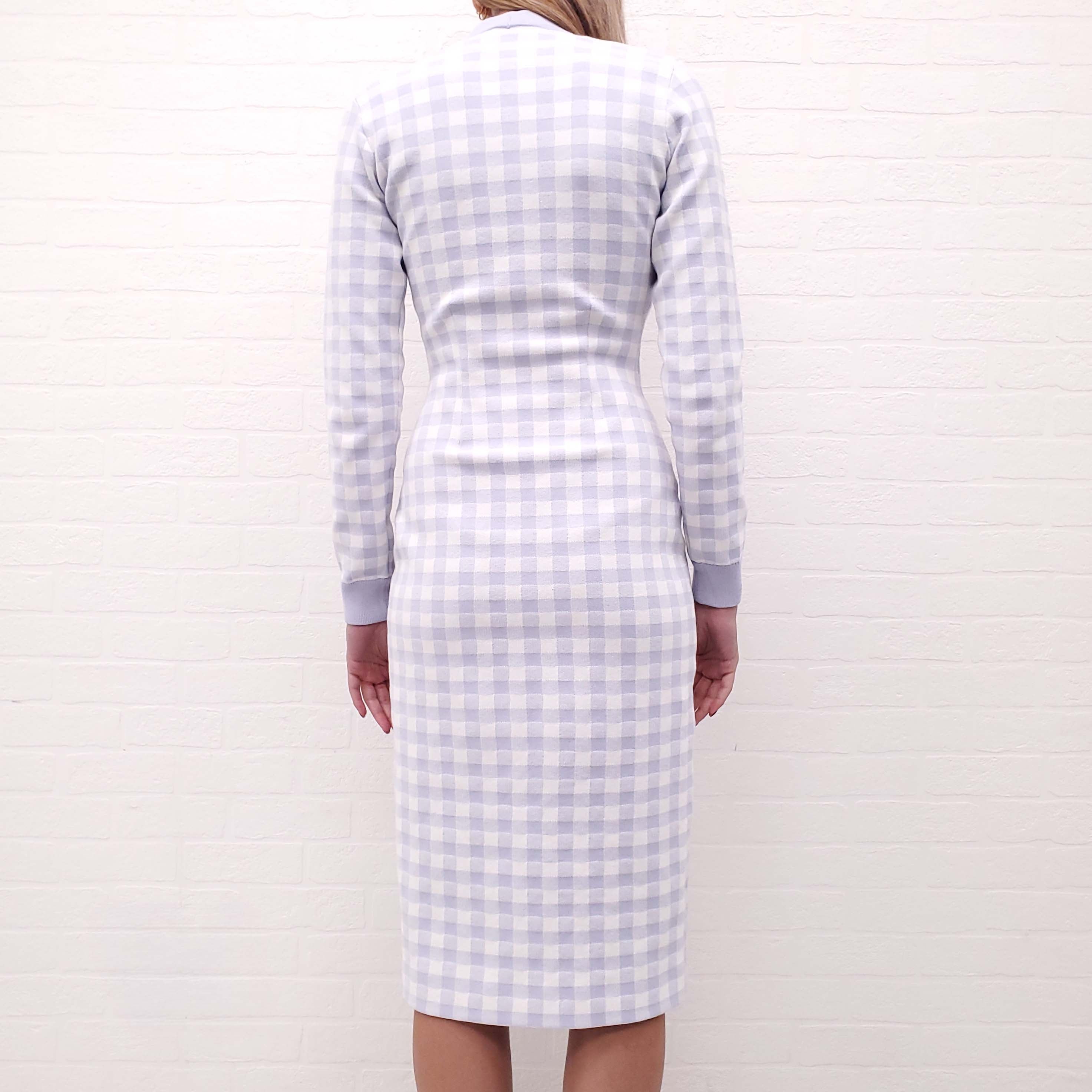 ALESSANDRA RICH PURPLE PLAID DRESS WITH PEARL BUTTONS - SIZE S