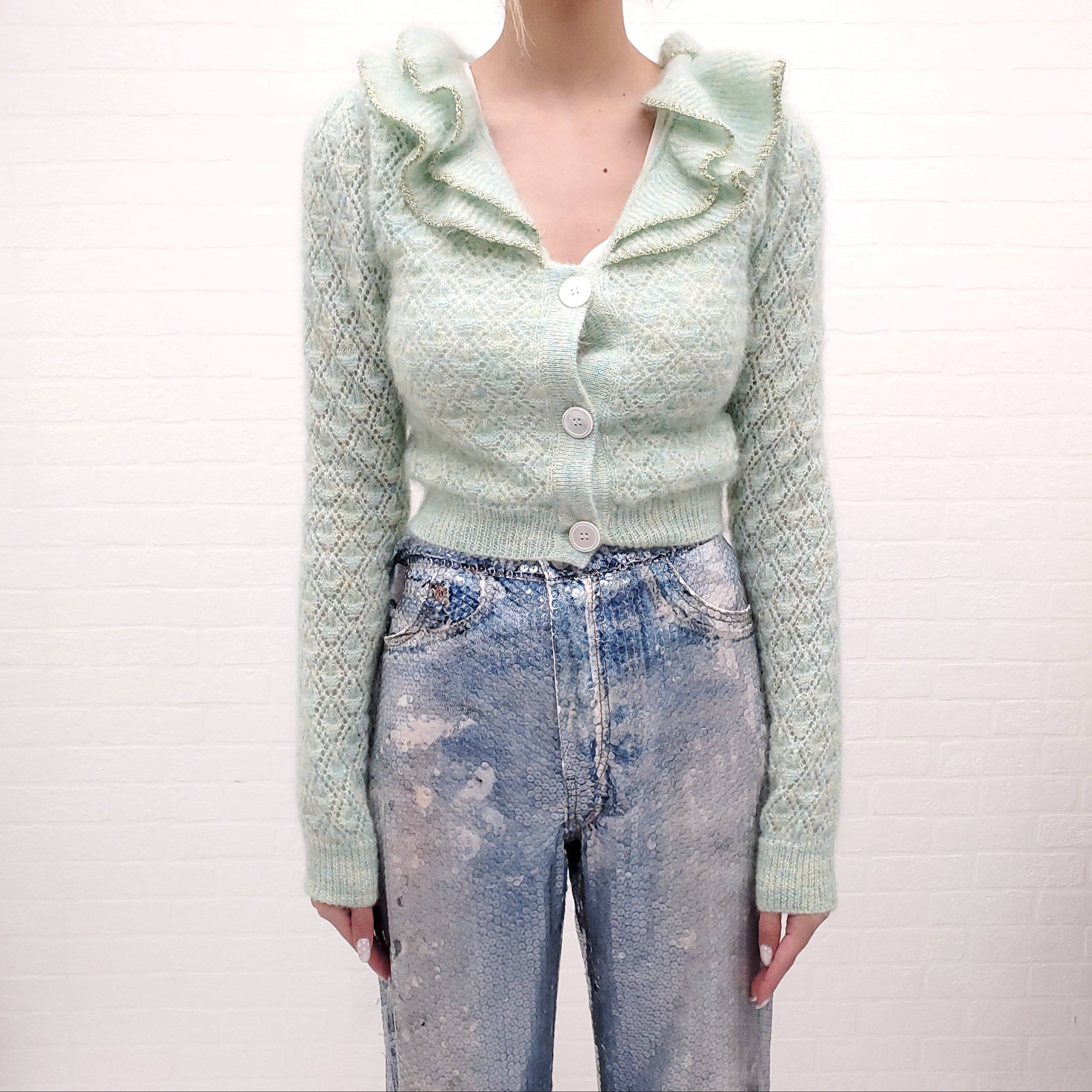 ALESSANDRA RICH TURQUOISE CARDIGAN - SIZE 38