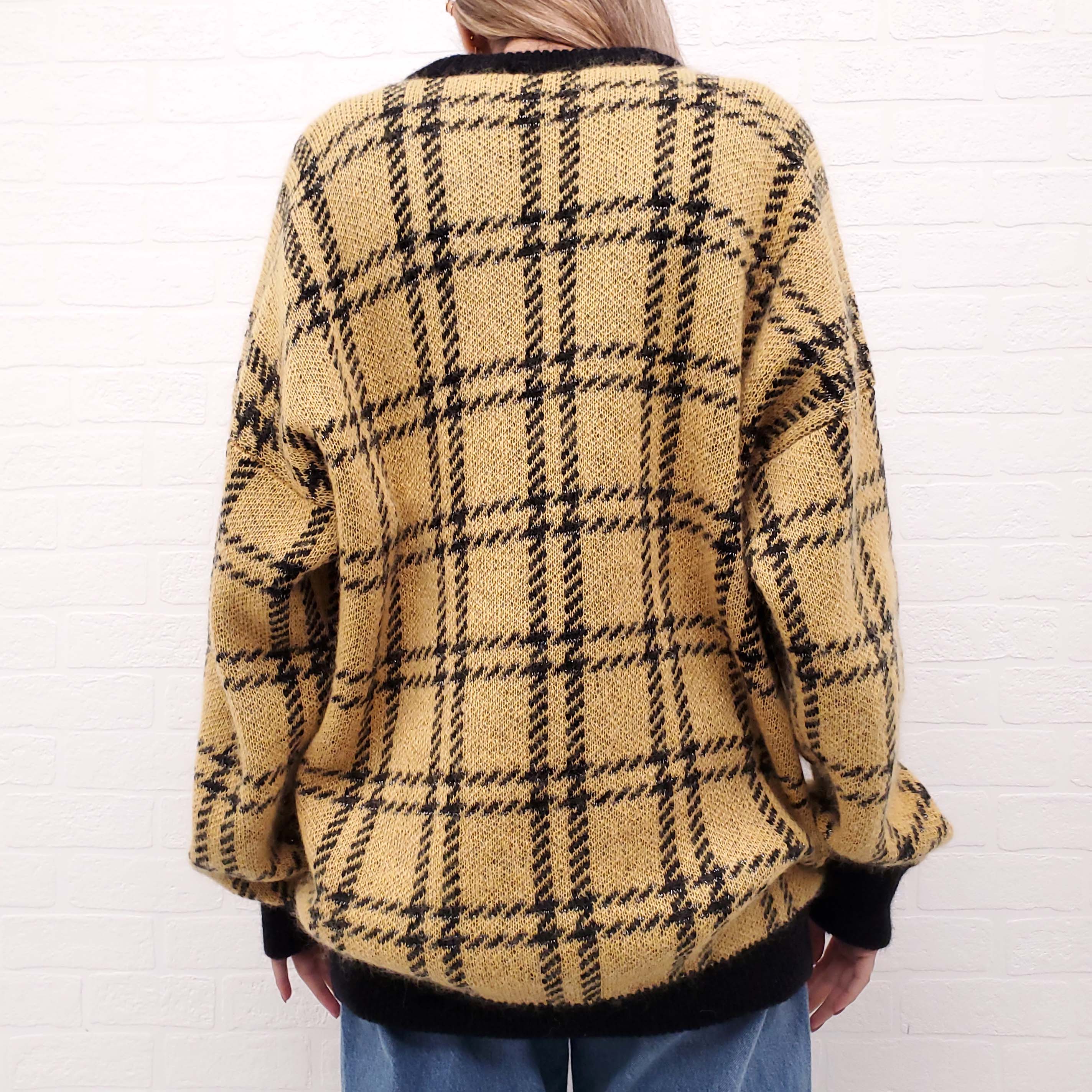 ALESSANDRA RICH YELLOW AND BLACK PLAID CARDIGAN SET - SIZE 38