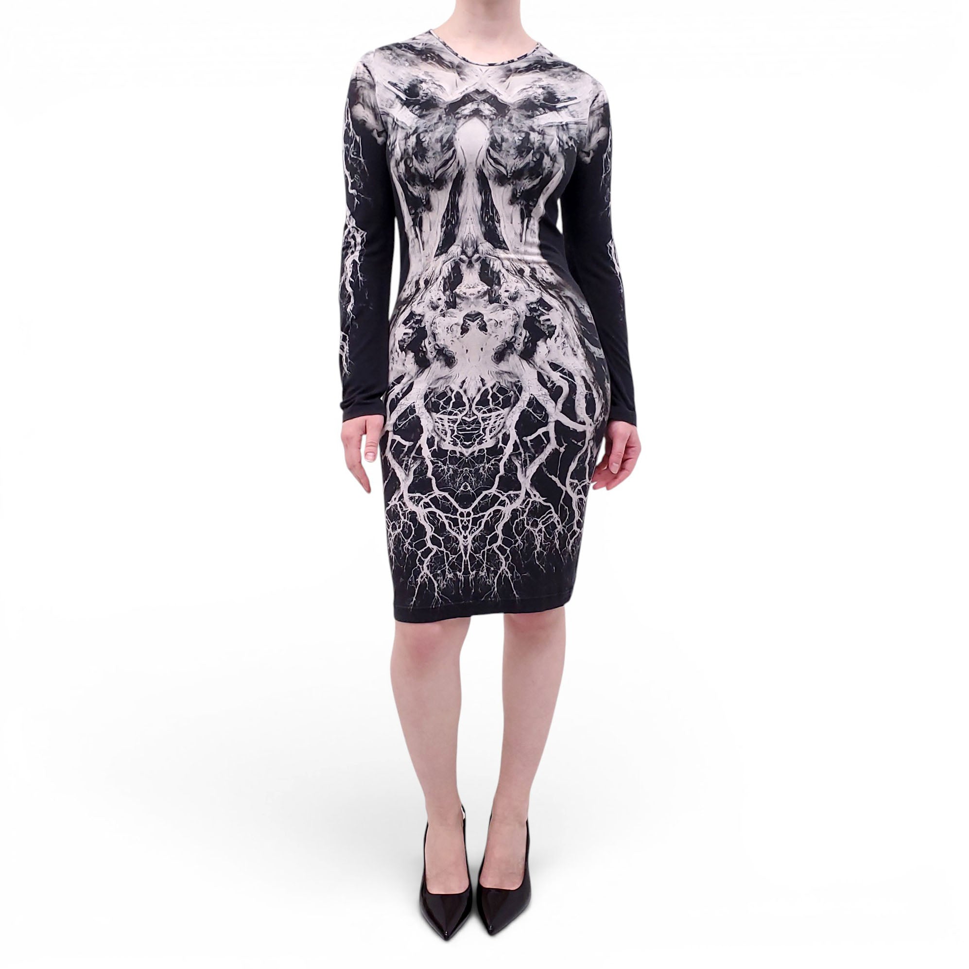 ALEXANDER MCQUEEN BLACK AND WHITE STRETCH DRESS - SIZE 44