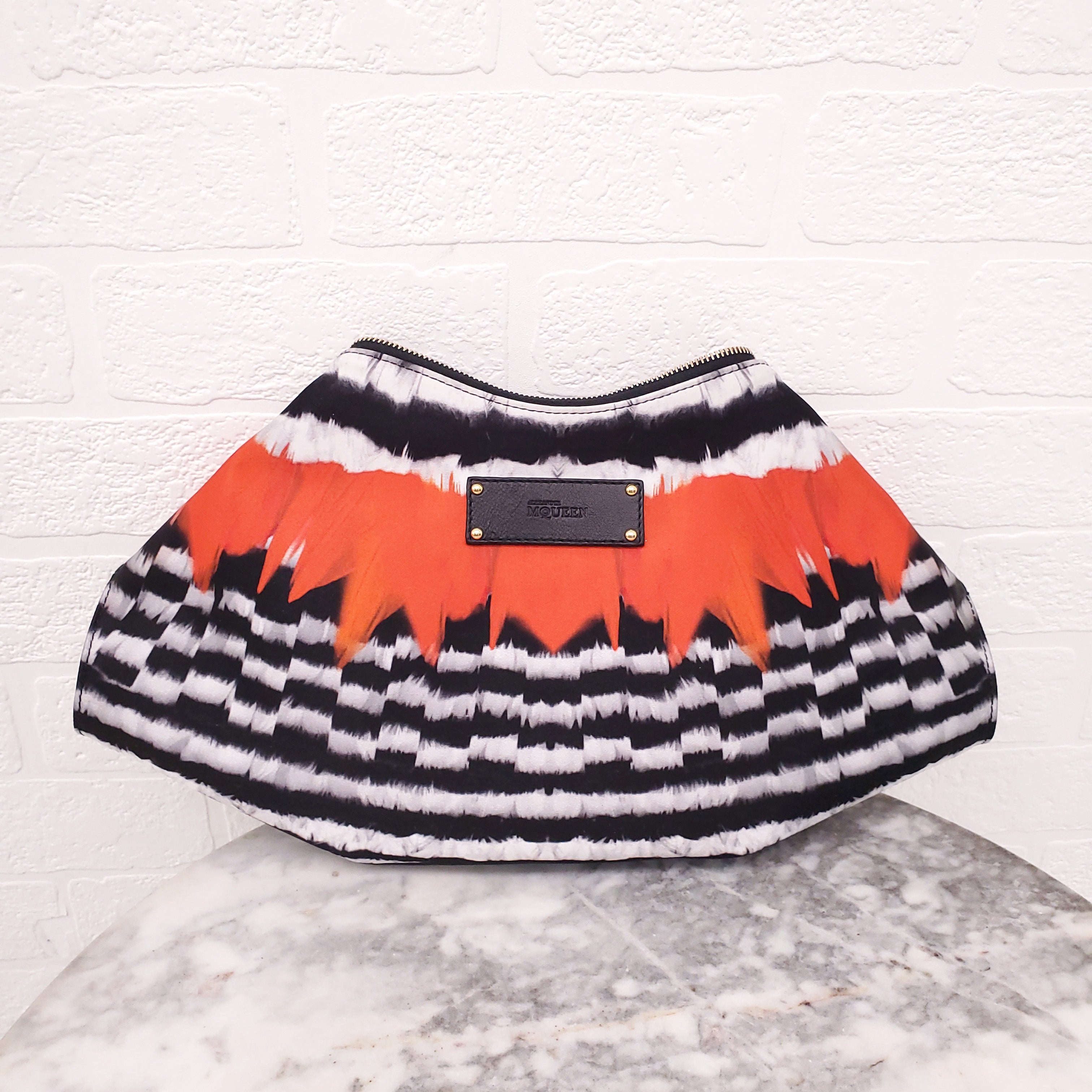 ALEXANDER MCQUEEN BLACK PRINTED SATIN CLUTCH