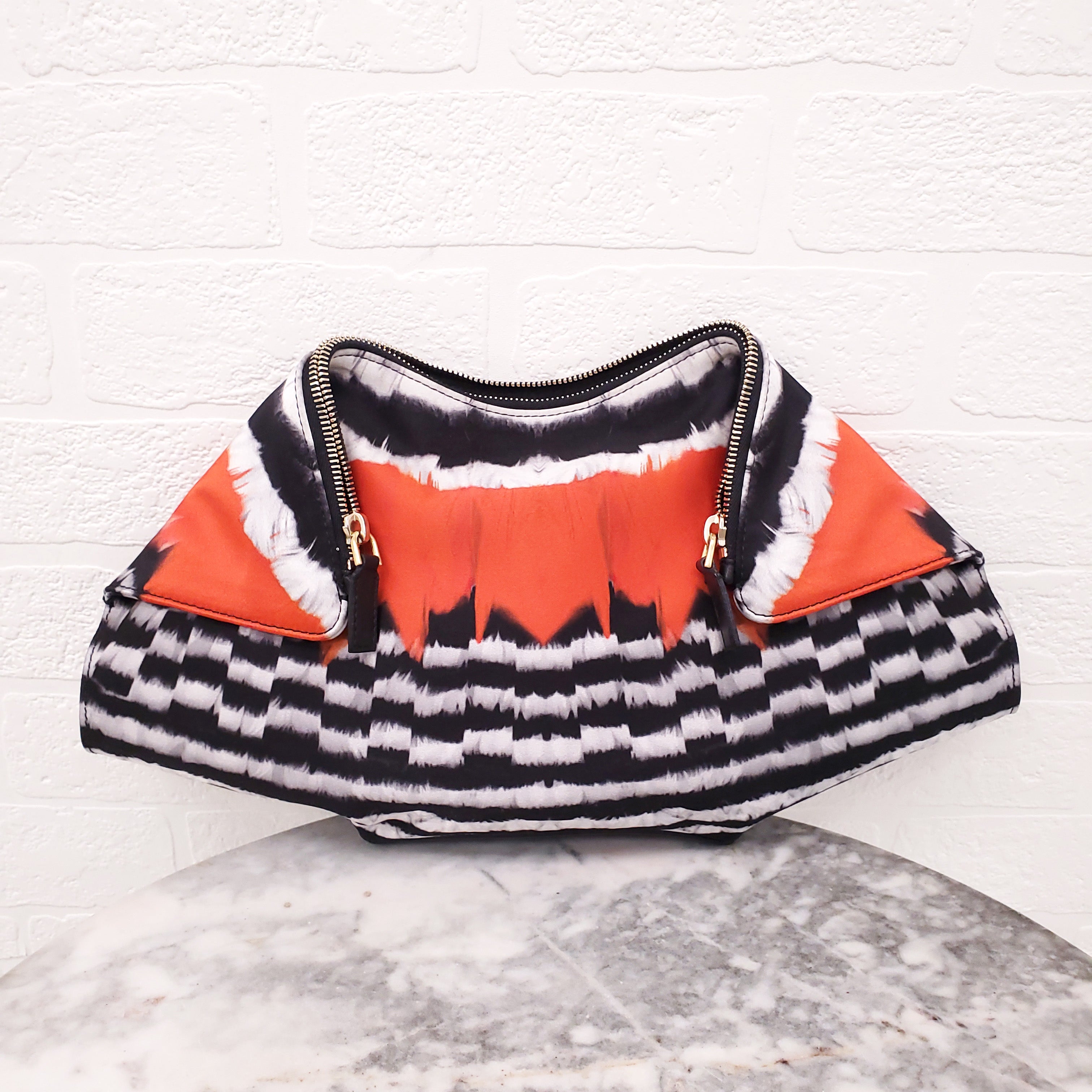 ALEXANDER MCQUEEN BLACK PRINTED SATIN CLUTCH