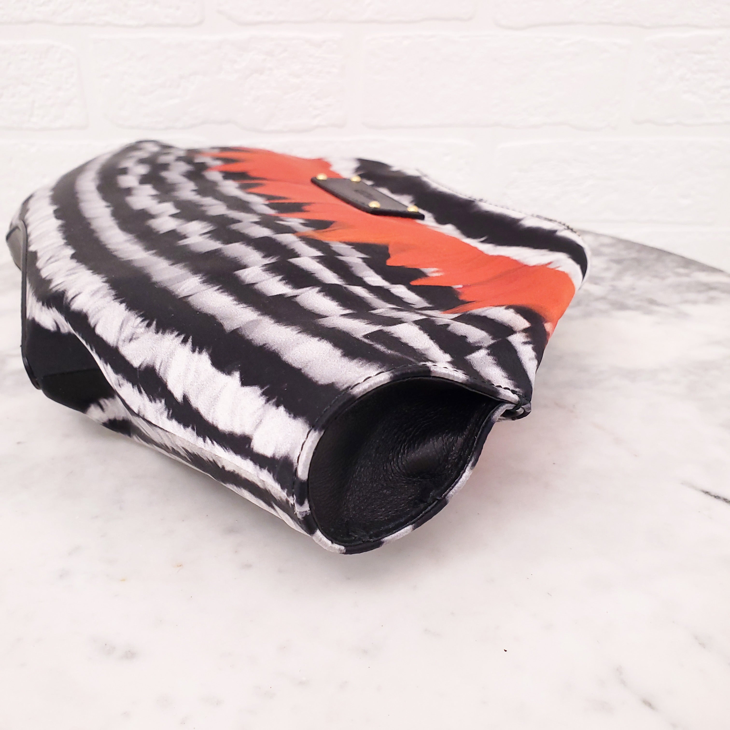 ALEXANDER MCQUEEN BLACK PRINTED SATIN CLUTCH