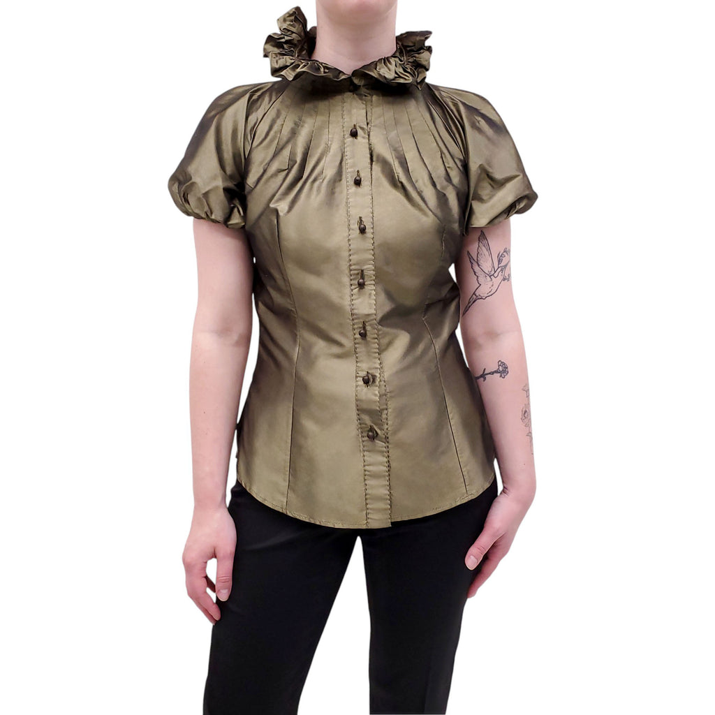 ALEXANDER MCQUEEN GREEN SILK TAFFETA BLOUSE - SIZE 42