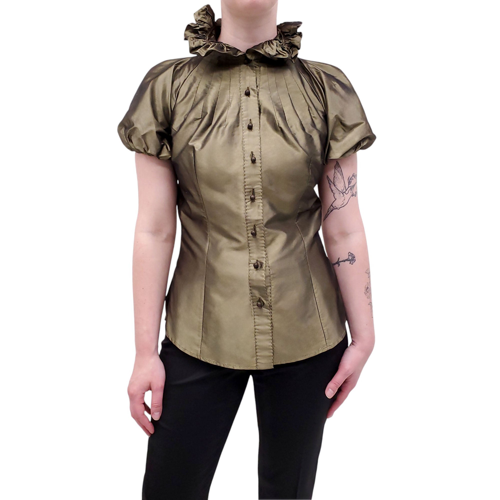 ALEXANDER MCQUEEN GREEN SILK TAFFETA BLOUSE - SIZE 42