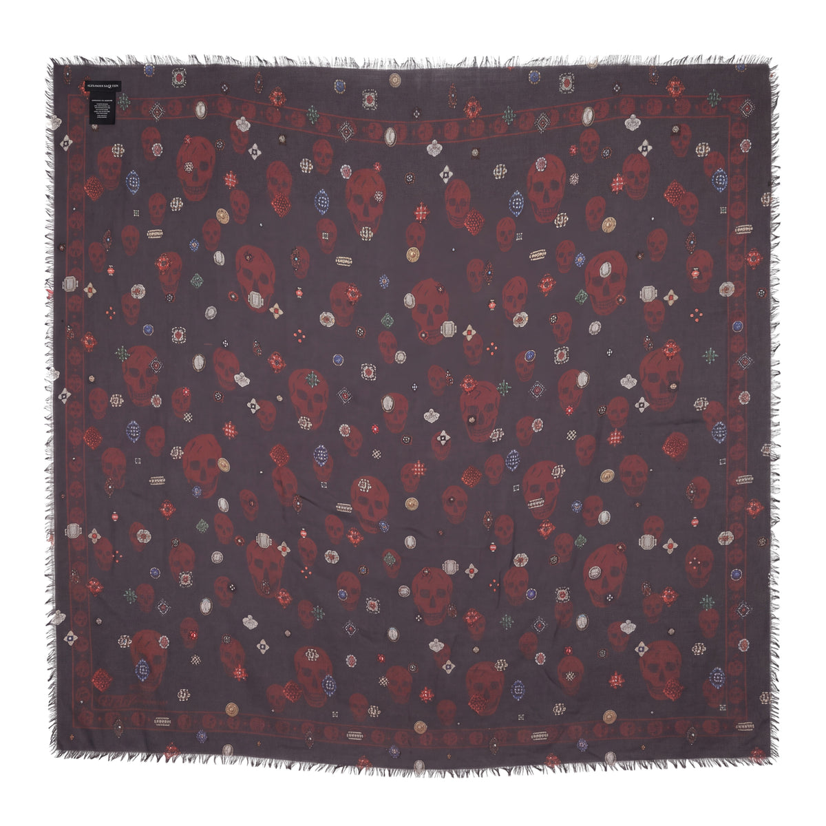 ALEXANDER MCQUEEN GREY AND RED SKULL SCARF