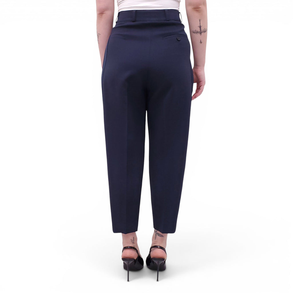 ALEXANDER MCQUEEN NAVY PLEATED TUXEDO TROUSERS - SIZE 38