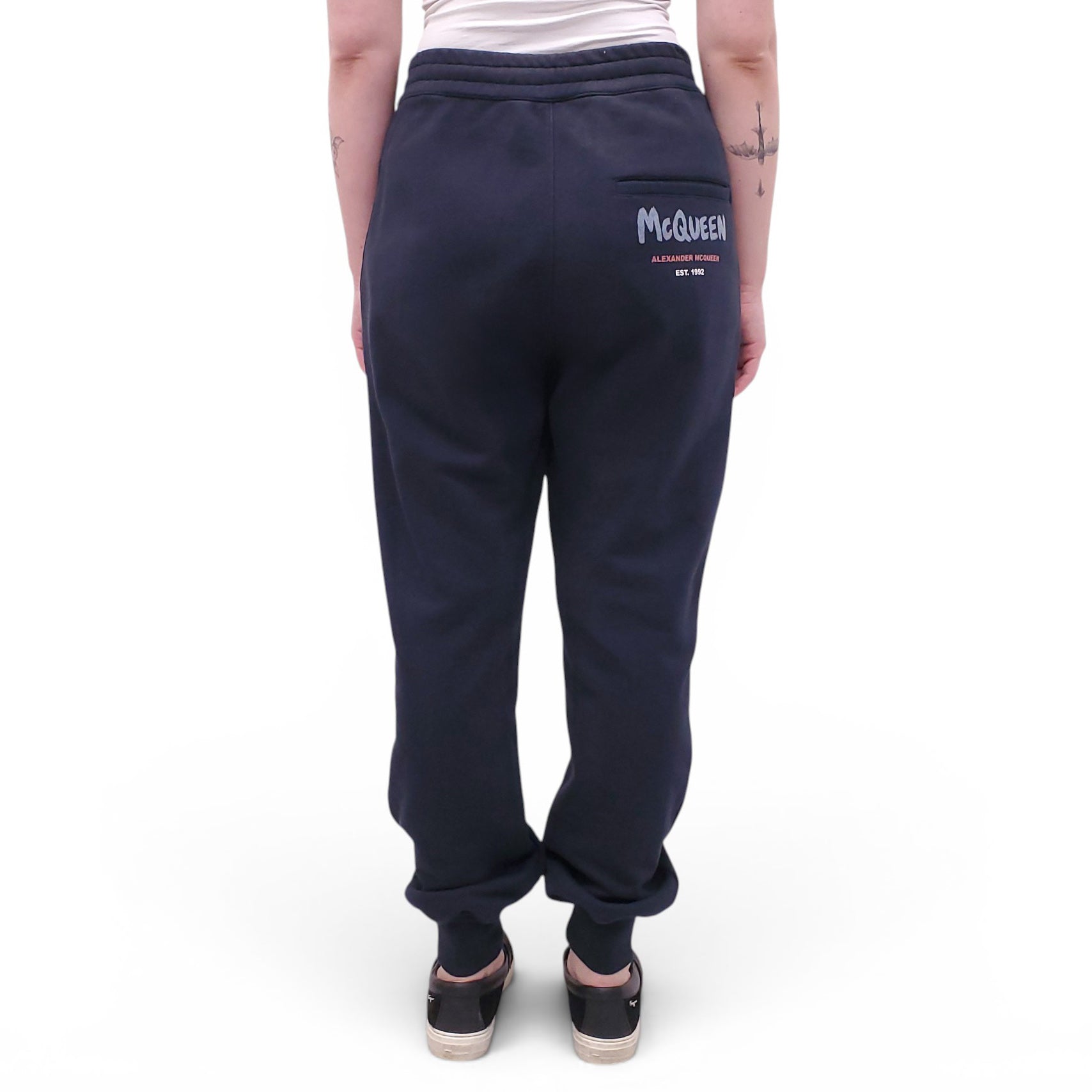 ALEXANDER MCQUEEN NAVY SWEATPANTS WITH GRAPHIC DETAIL - SIZE 40