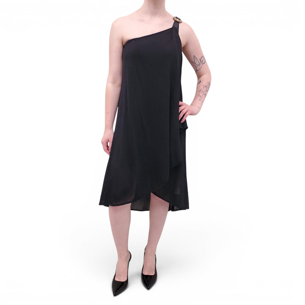 ALEXANDER MCQUEEN ONE-SHOULDER DRESS WITH LEATHER BUCKLE - SIZE XS