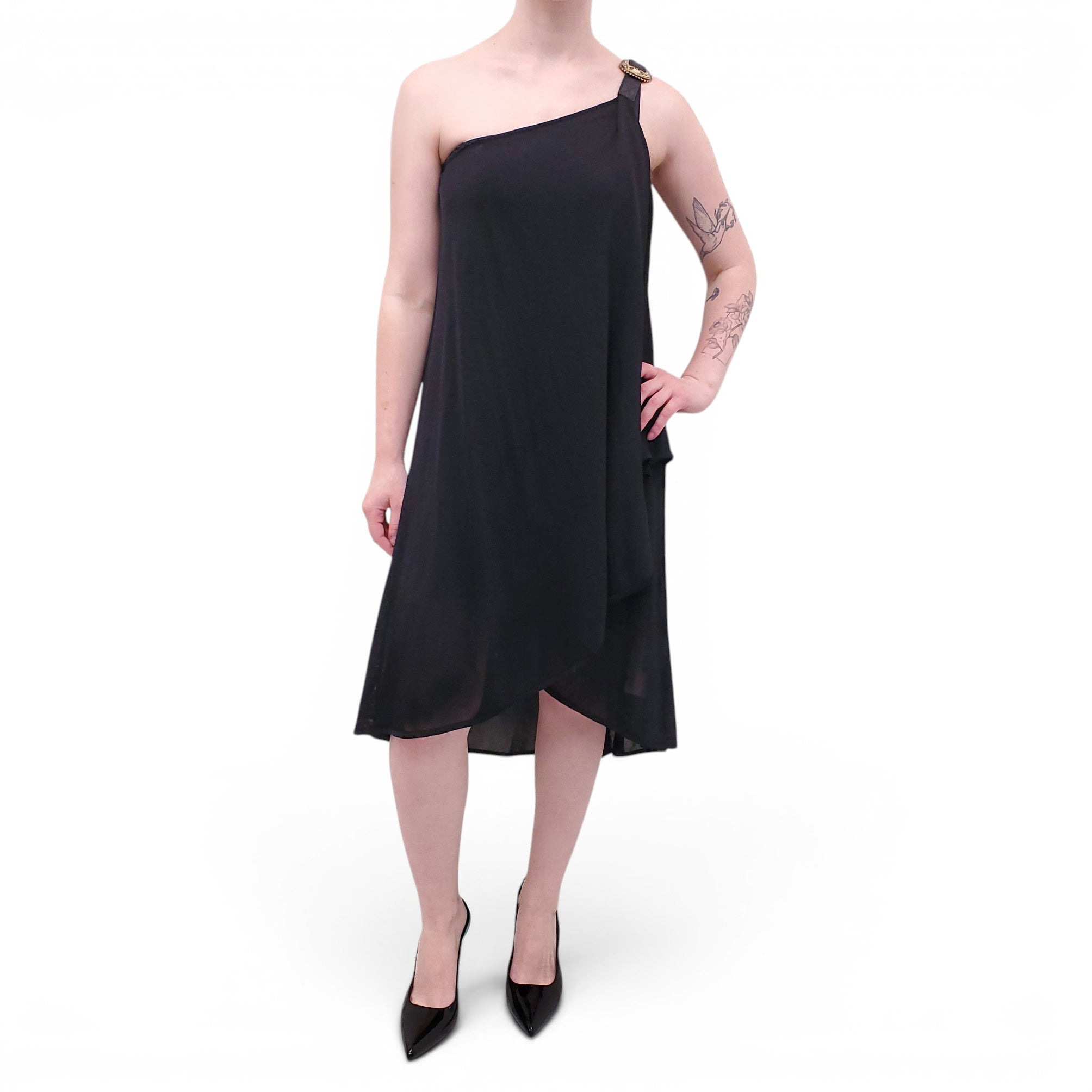 ALEXANDER MCQUEEN ONE-SHOULDER DRESS WITH LEATHER BUCKLE - SIZE XS