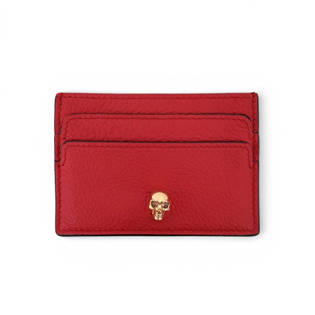 ALEXANDER MCQUEEN RED CARD HOLDER WITH GOLD SKULL DETAIL