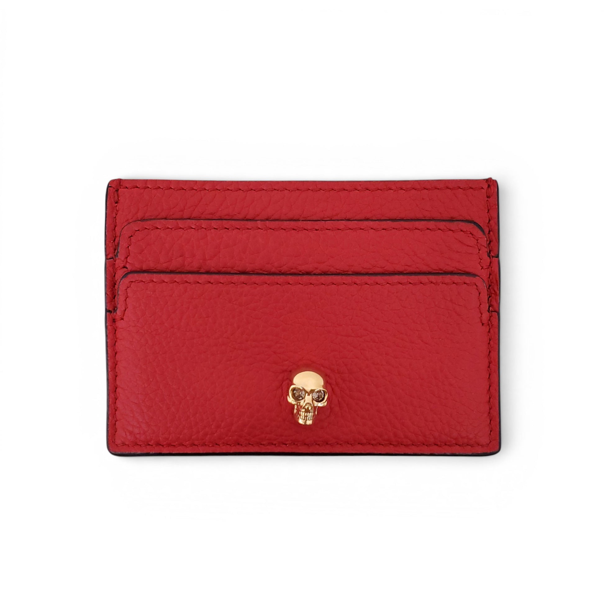 ALEXANDER MCQUEEN RED CARD HOLDER WITH GOLD SKULL DETAIL