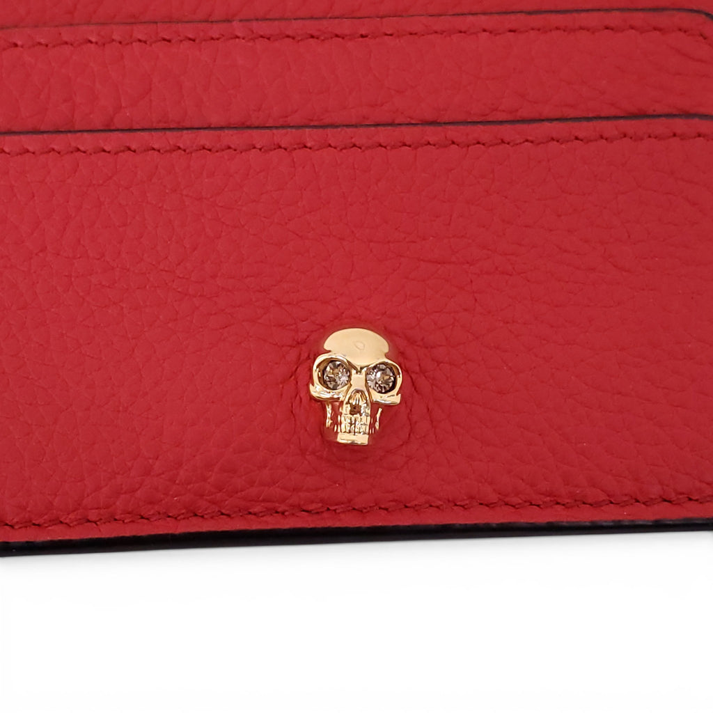 ALEXANDER MCQUEEN RED CARD HOLDER WITH GOLD SKULL DETAIL