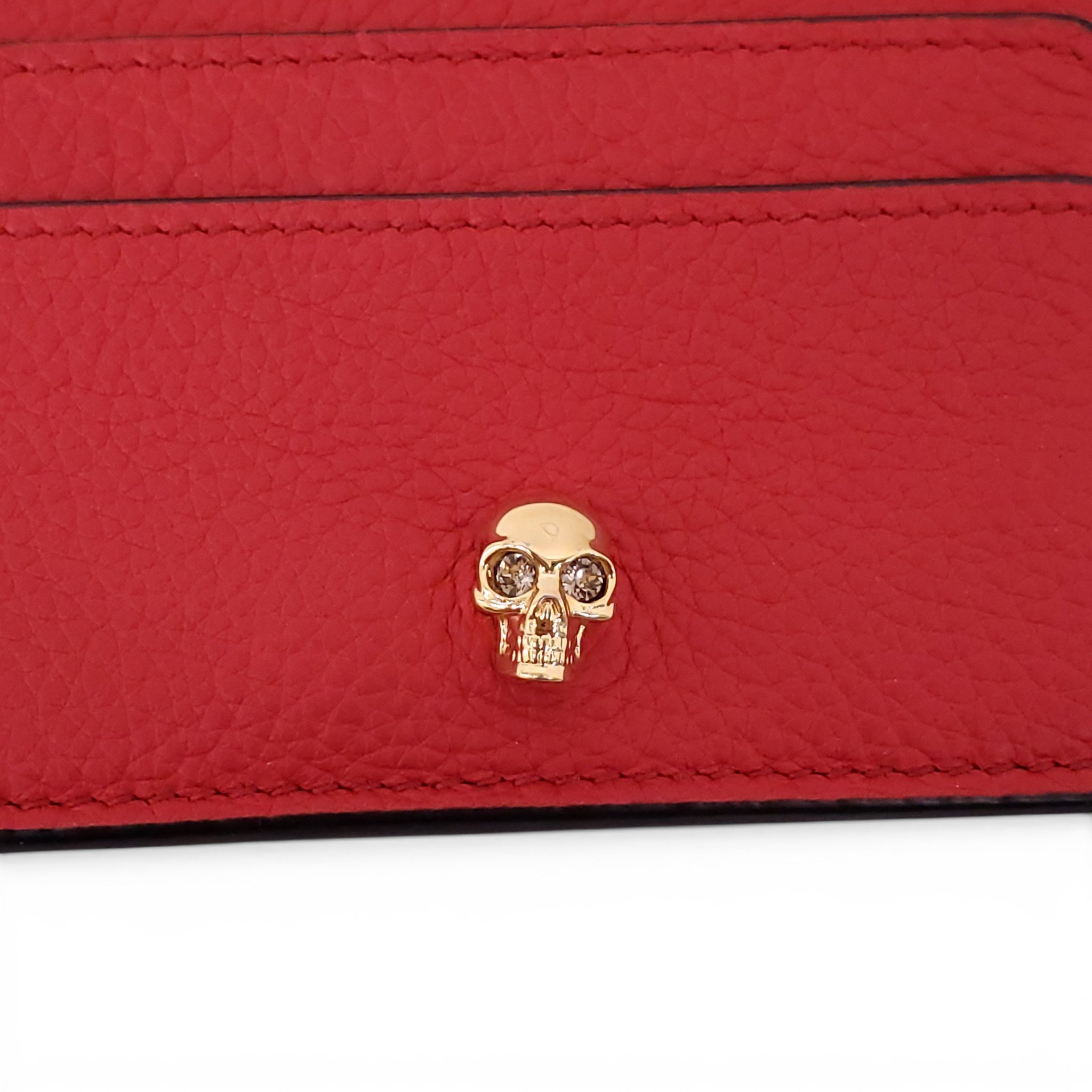 ALEXANDER MCQUEEN RED CARD HOLDER WITH GOLD SKULL DETAIL