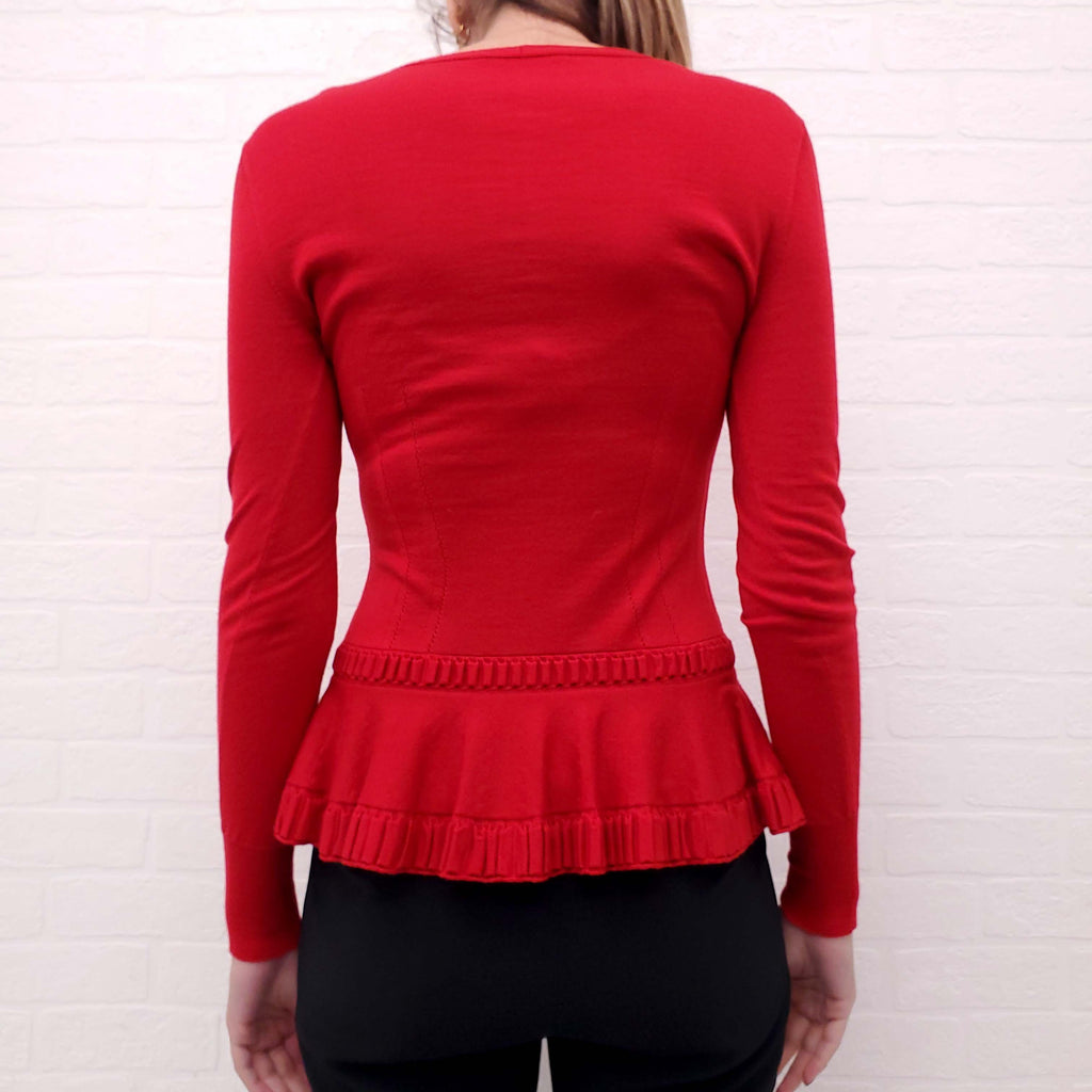 ALEXANDER MCQUEEN RED PEPLUM CARDIGAN - SIZE S