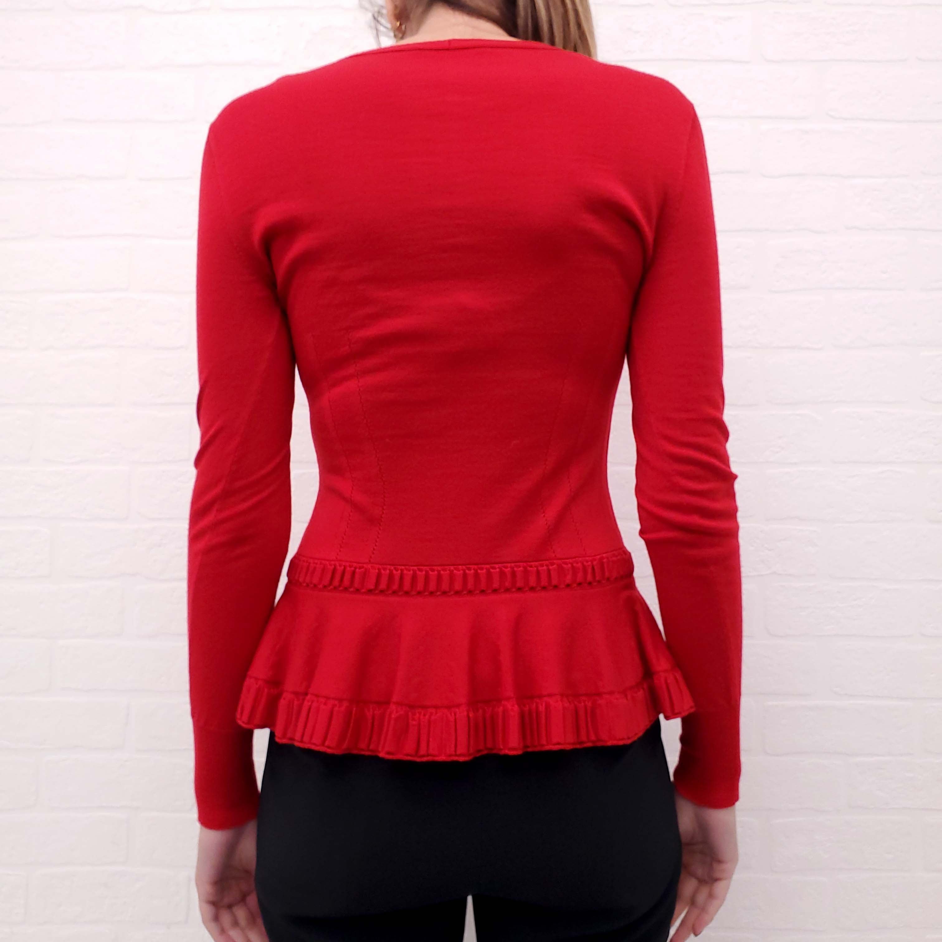 ALEXANDER MCQUEEN RED PEPLUM CARDIGAN - SIZE S