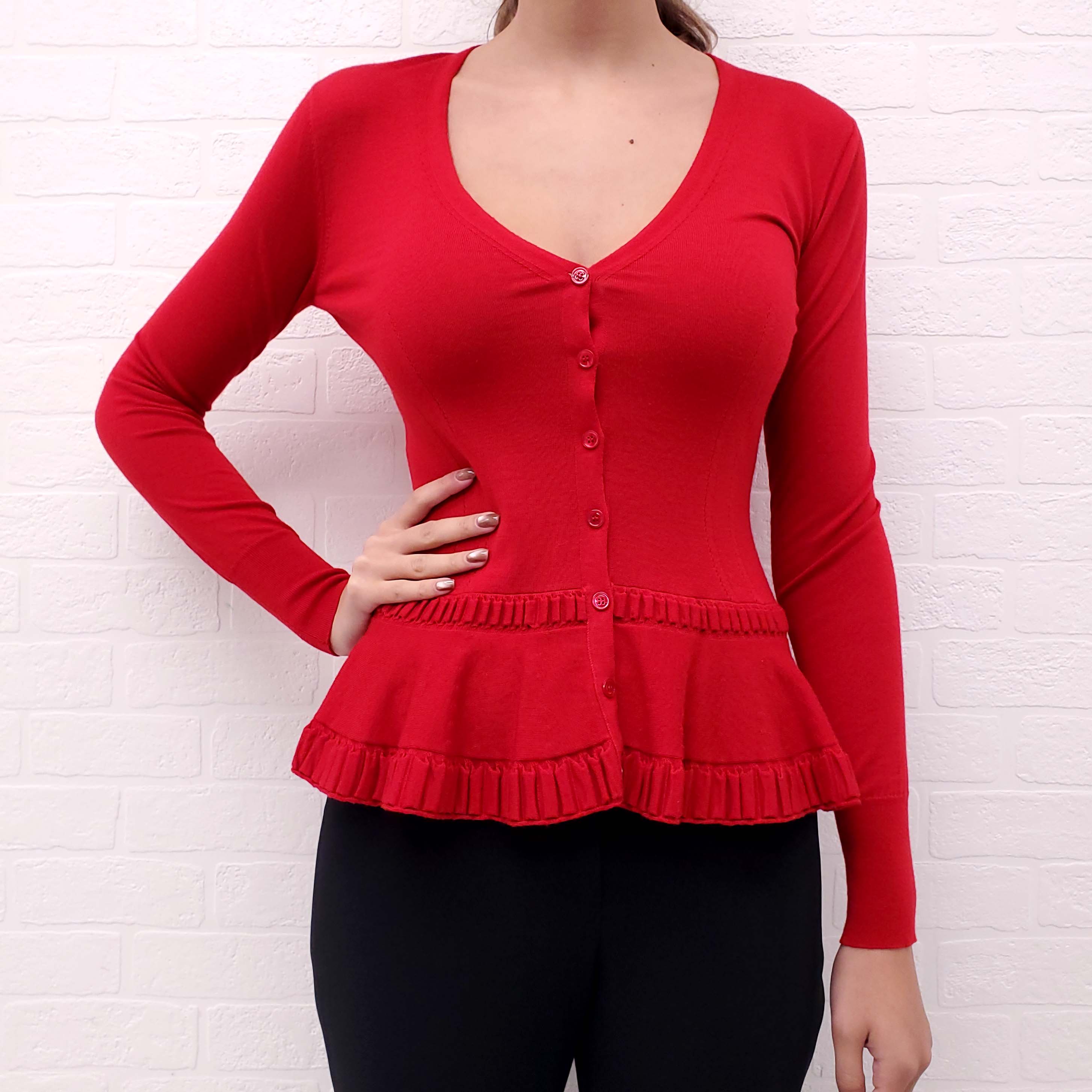 ALEXANDER MCQUEEN RED PEPLUM CARDIGAN - SIZE S