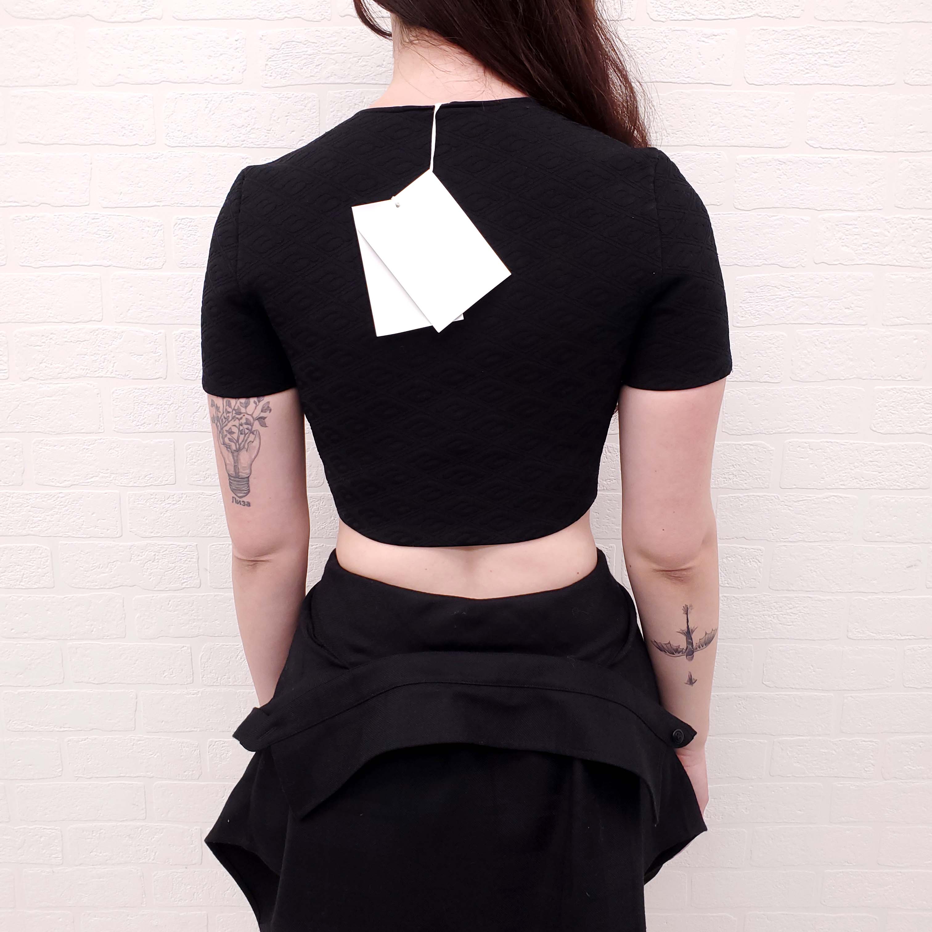 ALEXANDERWANG.T BLACK CROPPED JACQUARD LOGO T-SHIRT - SIZE XS