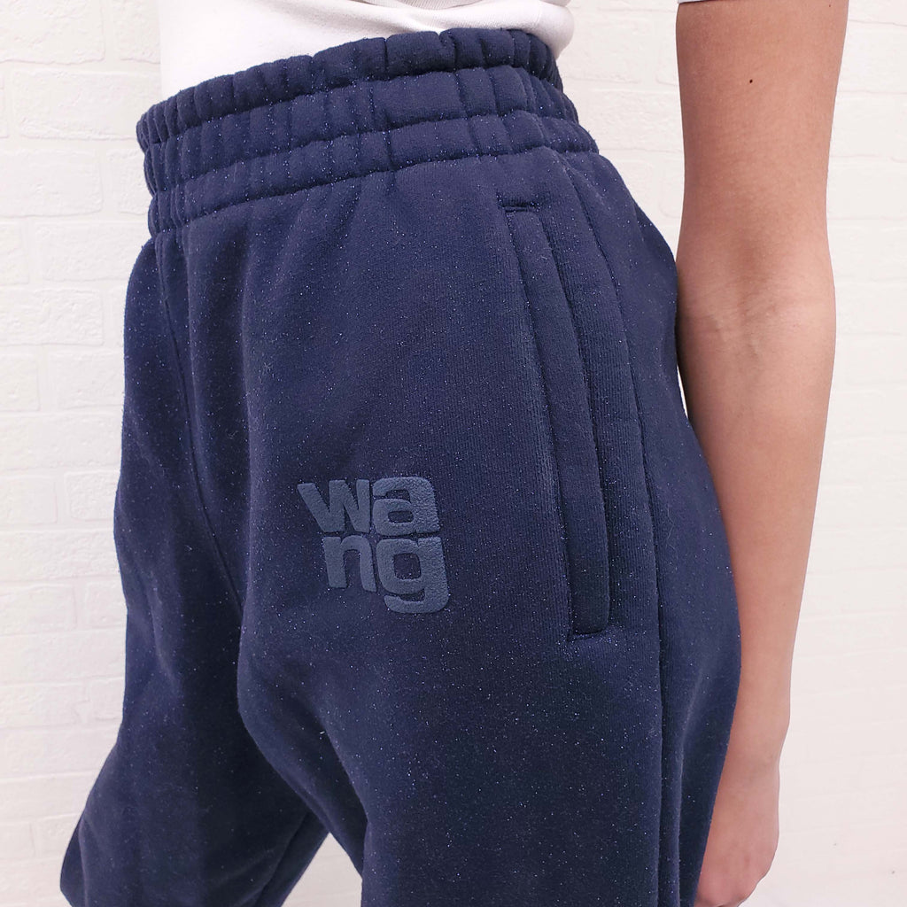 ALEXANDERWANG.T NAVY SPARKLE PUFF LOGO SWEATPANTS - SIZE XL