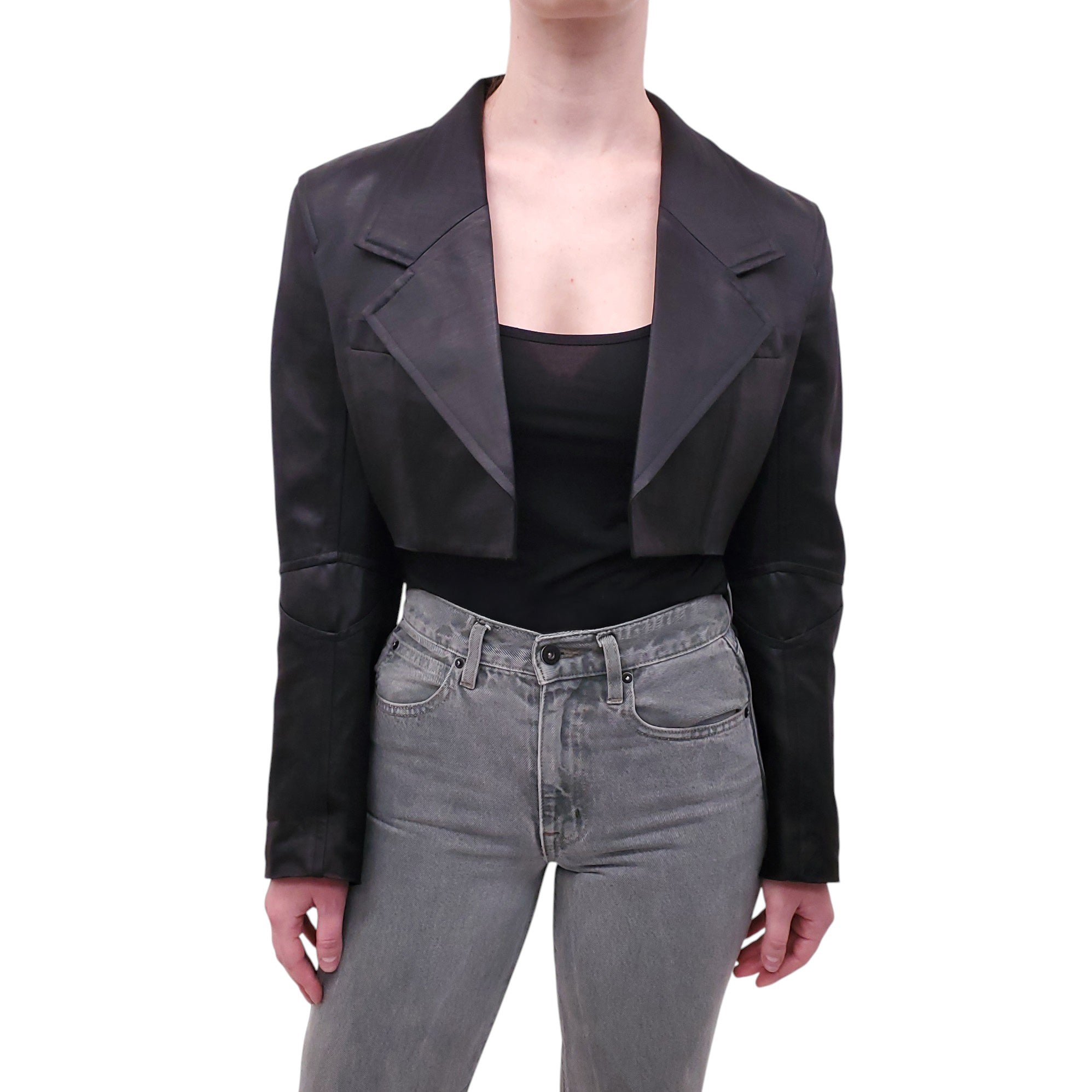 ALEXANDER WANG BLACK CROPPED LOGO SHIMMER JACKET - SIZE 6