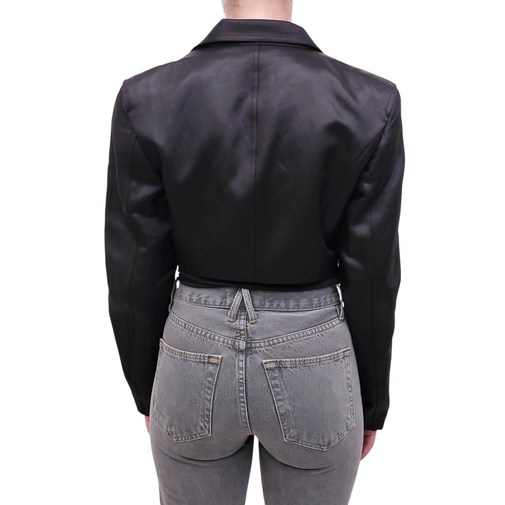 ALEXANDER WANG BLACK CROPPED LOGO SHIMMER JACKET - SIZE 6