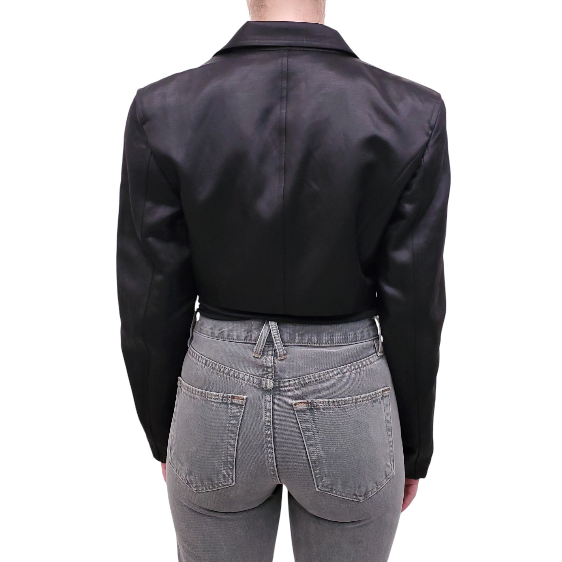 ALEXANDER WANG BLACK CROPPED LOGO SHIMMER JACKET - SIZE 6