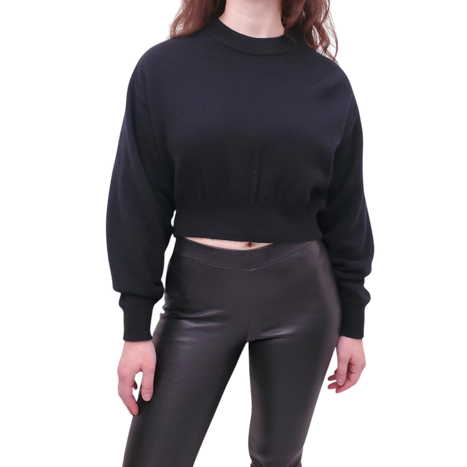 ALEXANDER WANG BLACK CROPPED SWEATER WITH MESH OPEN BACK - SIZE S