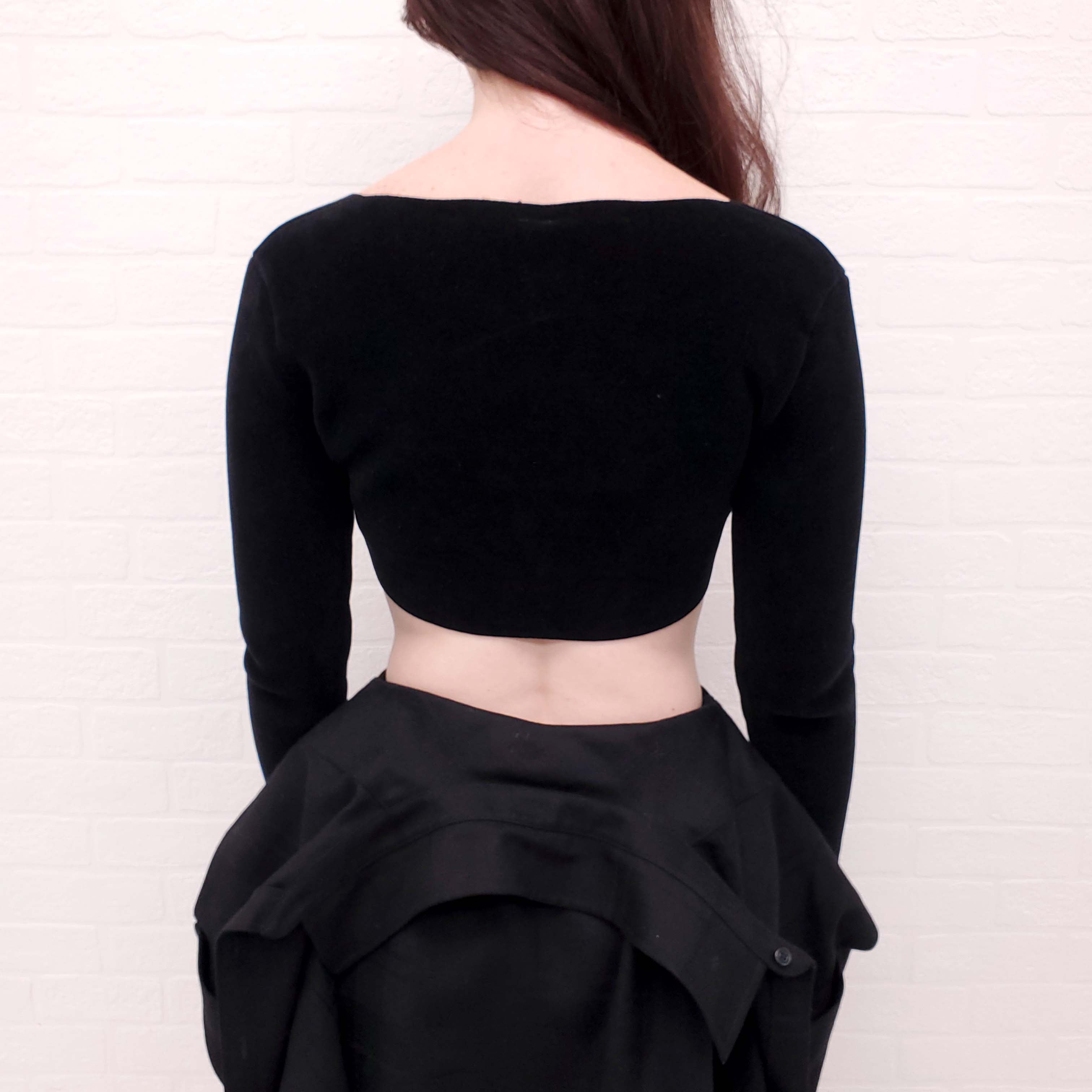 ALEXANDER WANG BLACK CROPPED VELVET TOP WITH CRYSTAL TIE - SIZE S