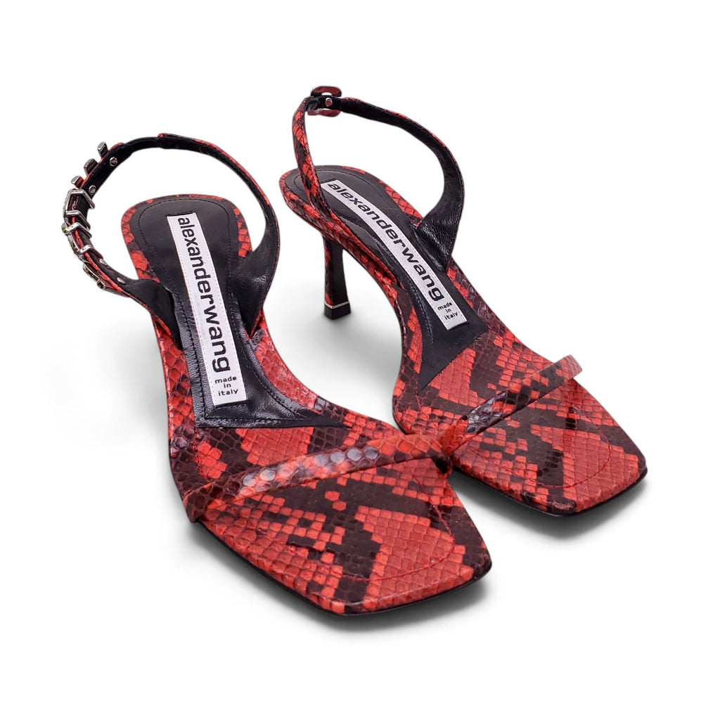 ALEXANDER WANG RED/BLACK SNAKESKIN STRAPPY HEELS - SIZE 35